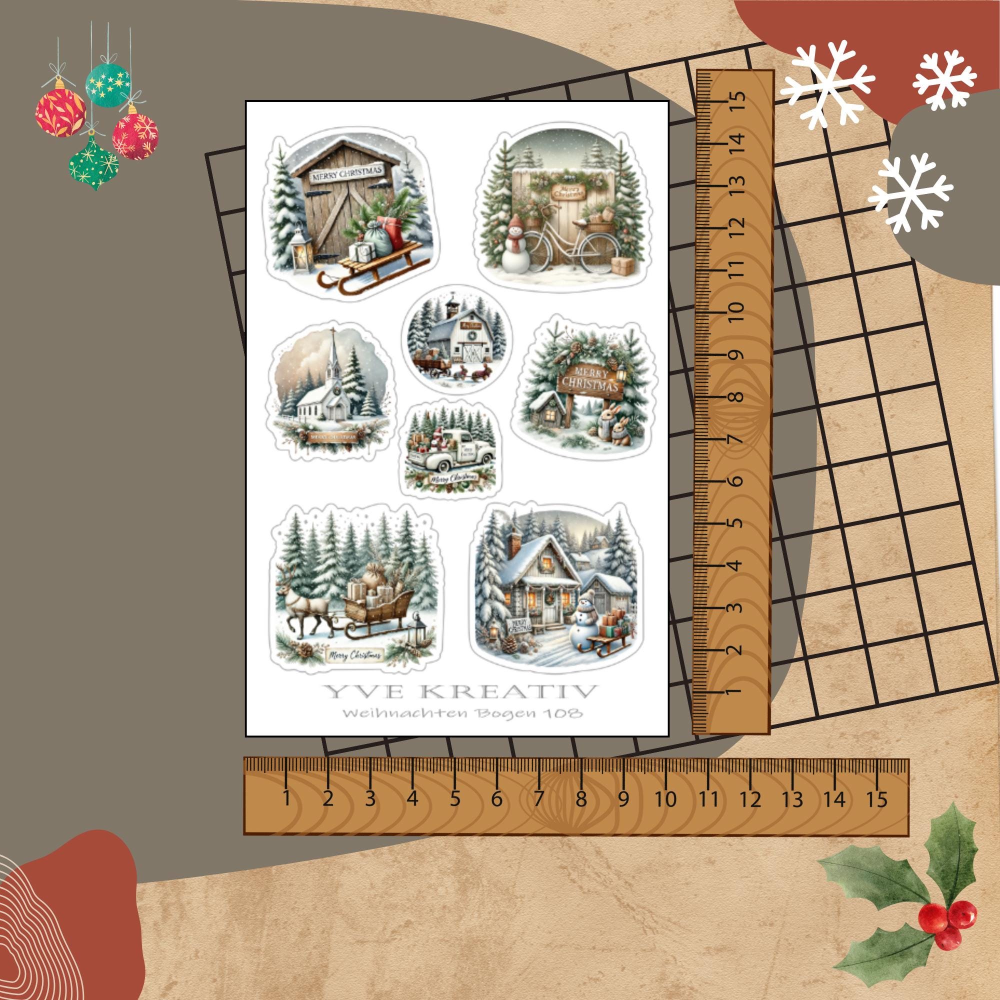 Aufkleber Sticker Bogen "Weihnachten Winterwald" | Sticker Set - 3 Stickerbogen zur Auswahl in Weiß - Transparent - Matt - Glanz  #SBA6