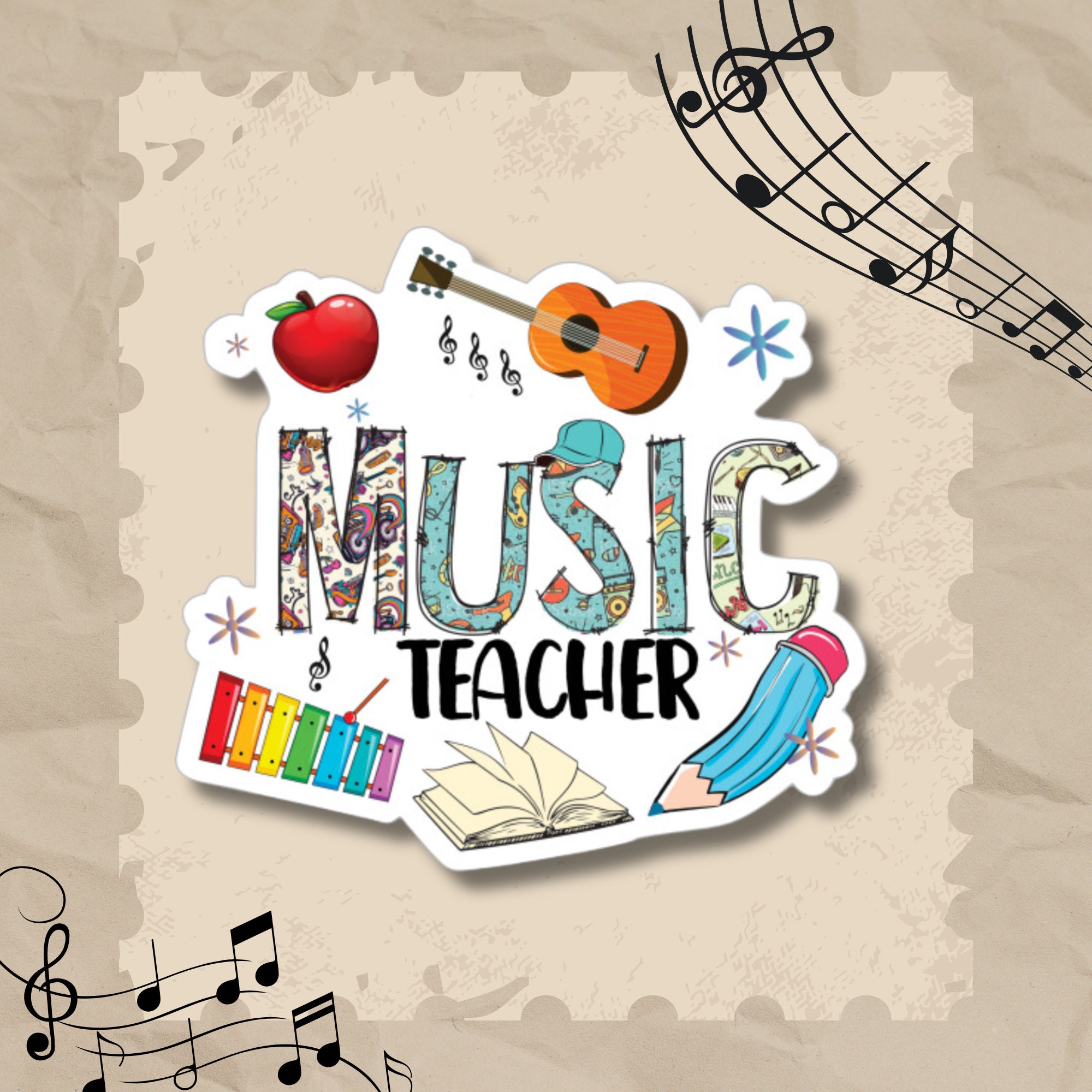 Großer Aufkleber, Musik Lehrer Sticker, großer Koffer Sticker, Kofferaufkleber  - 3 Aufkleber zur Auswahl in Weiß oder Transparent  #SEG8