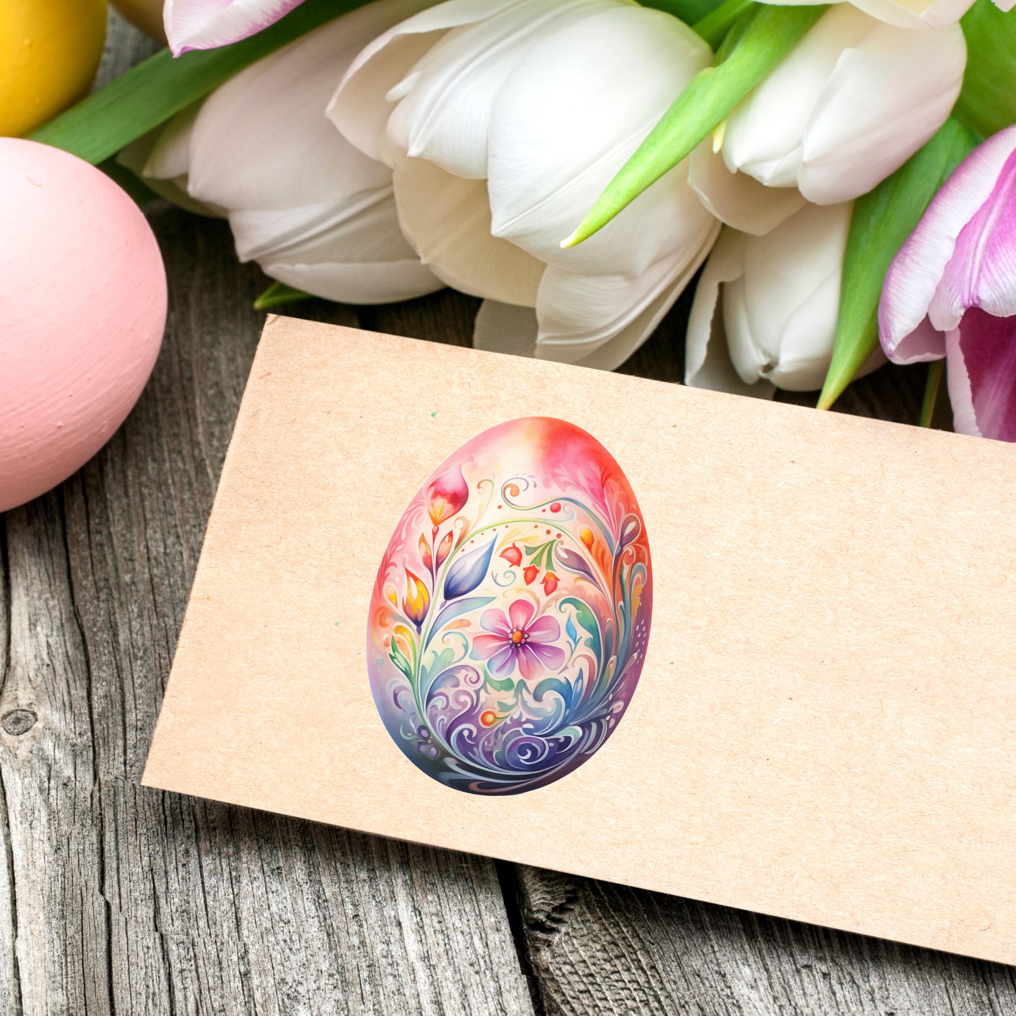 Aufkleber Ostern großer 8 cm Sticker Osterei Deko Osterfest Geschenkaufkleber Dekoei - zur Auswahl in Weiß oder Transparent  #SEG8