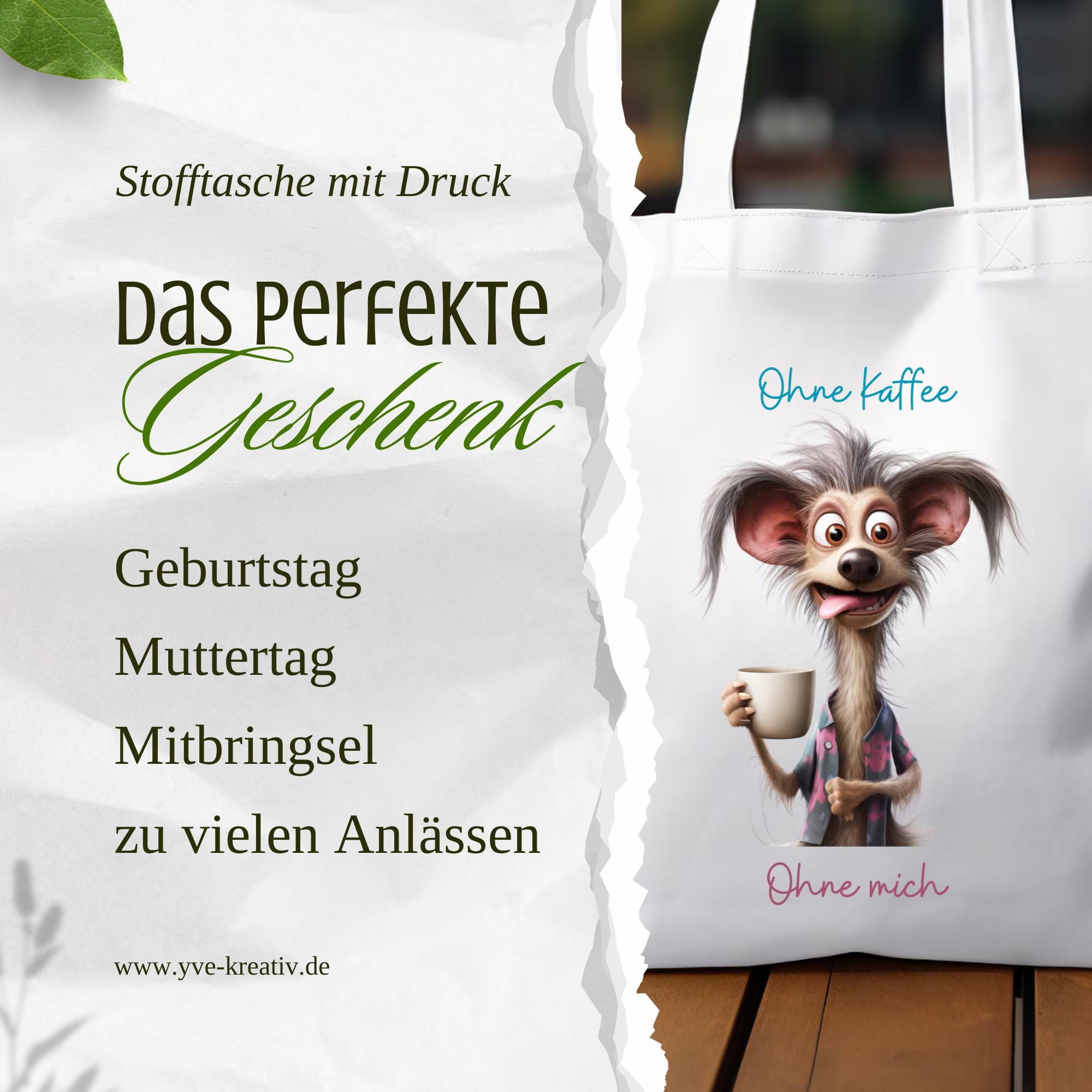 Stofftasche lustiger Hund Stoffbeutel Einkaufstasche Tragetasche Crazy Coffee Dogs Geschenk Kaffeetrinker Mitbringsel  #STSUB