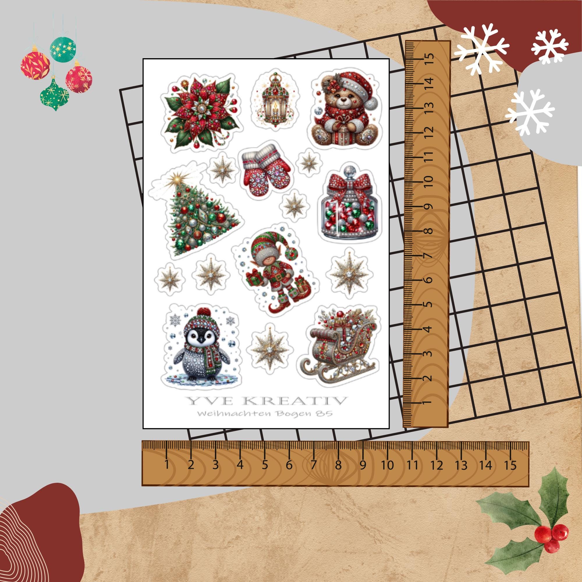 Aufkleber Sticker Bogen "Weihnachten Glitzer" | Sticker Set - 3 Stickerbogen zur Auswahl in Weiß - Transparent - Matt - Glanz  #SBA6