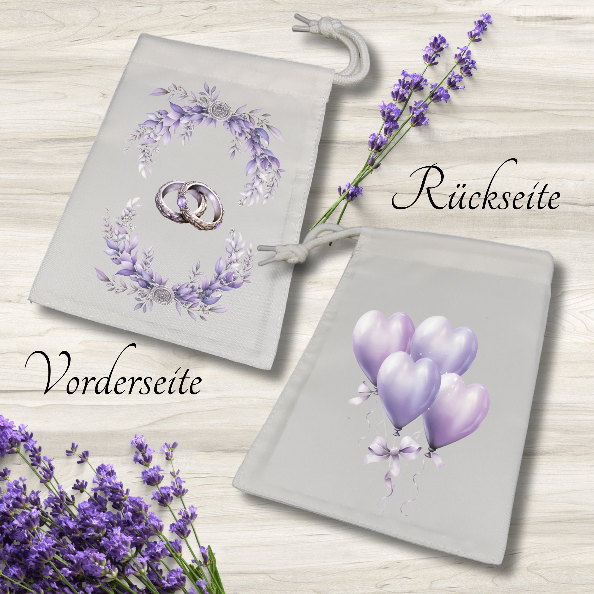 Geschenksäckchen beidseitig bedruckt, Lavendel Hochzeit, Geschenkbeutel, Stofftasche, Stoffbeutel, Verpackung, Geschenkverpackung  #GSSUB