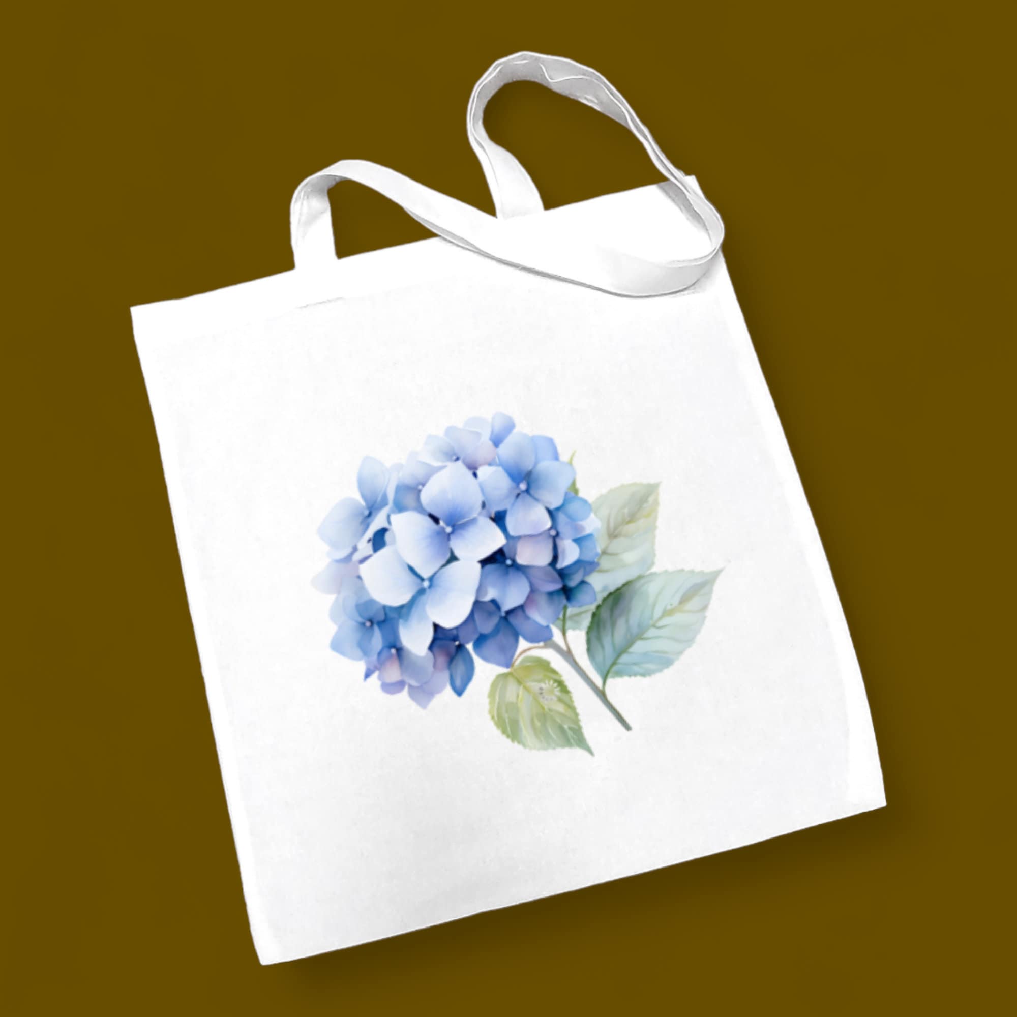 Stofftasche, Stoffbeutel, Einkaufstasche, Tasche, Geschenk zum Muttertag, Geburtstag, in Weiß oder Beige, "Hortensie, Blüte, blau"
