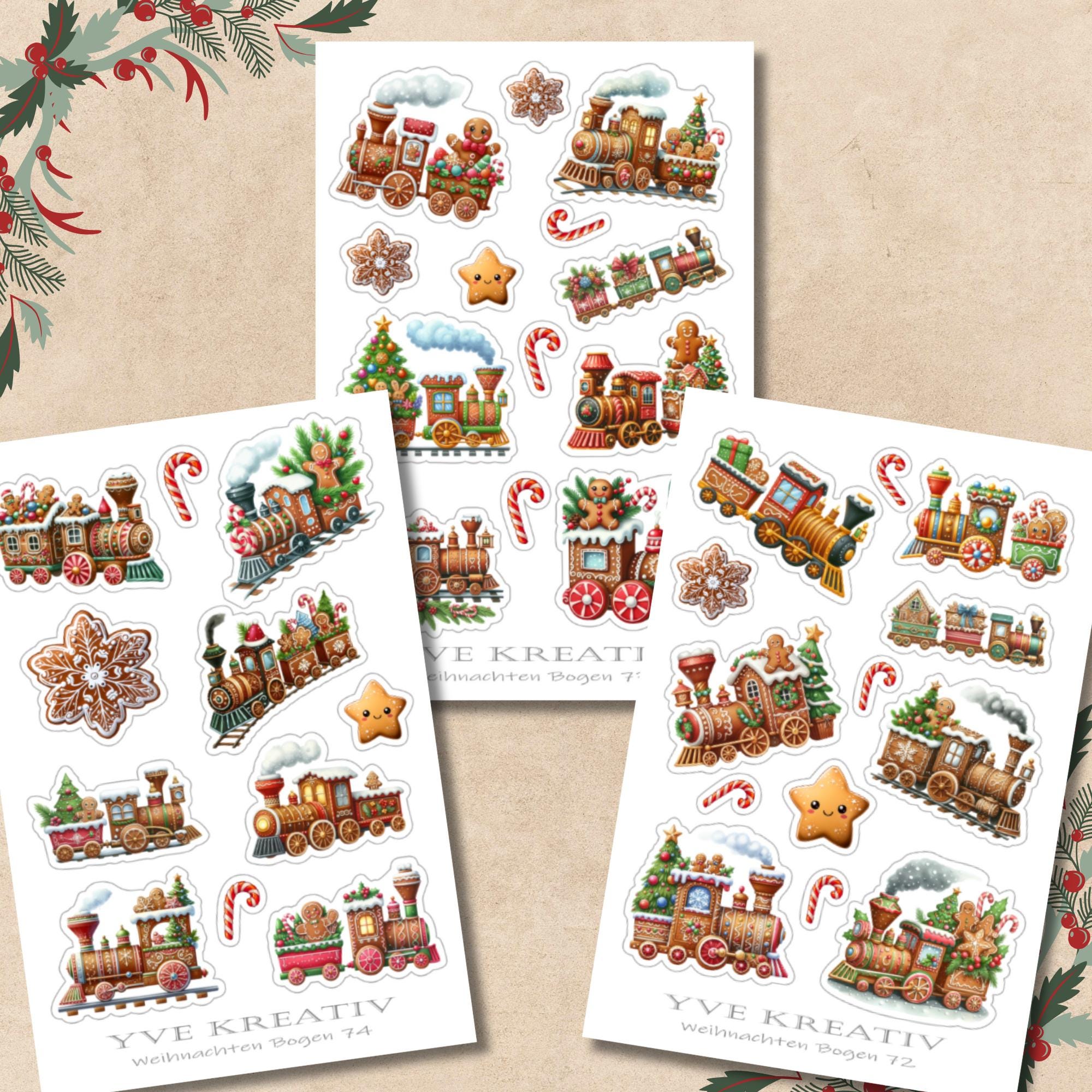 Aufkleber Stickerbogen Weihnachten Zug Lokomotive Lebkuchen | Sticker Set - 3 Bögen zur Auswahl in Weiß - Transparent - Matt - Glanz  #SBA6