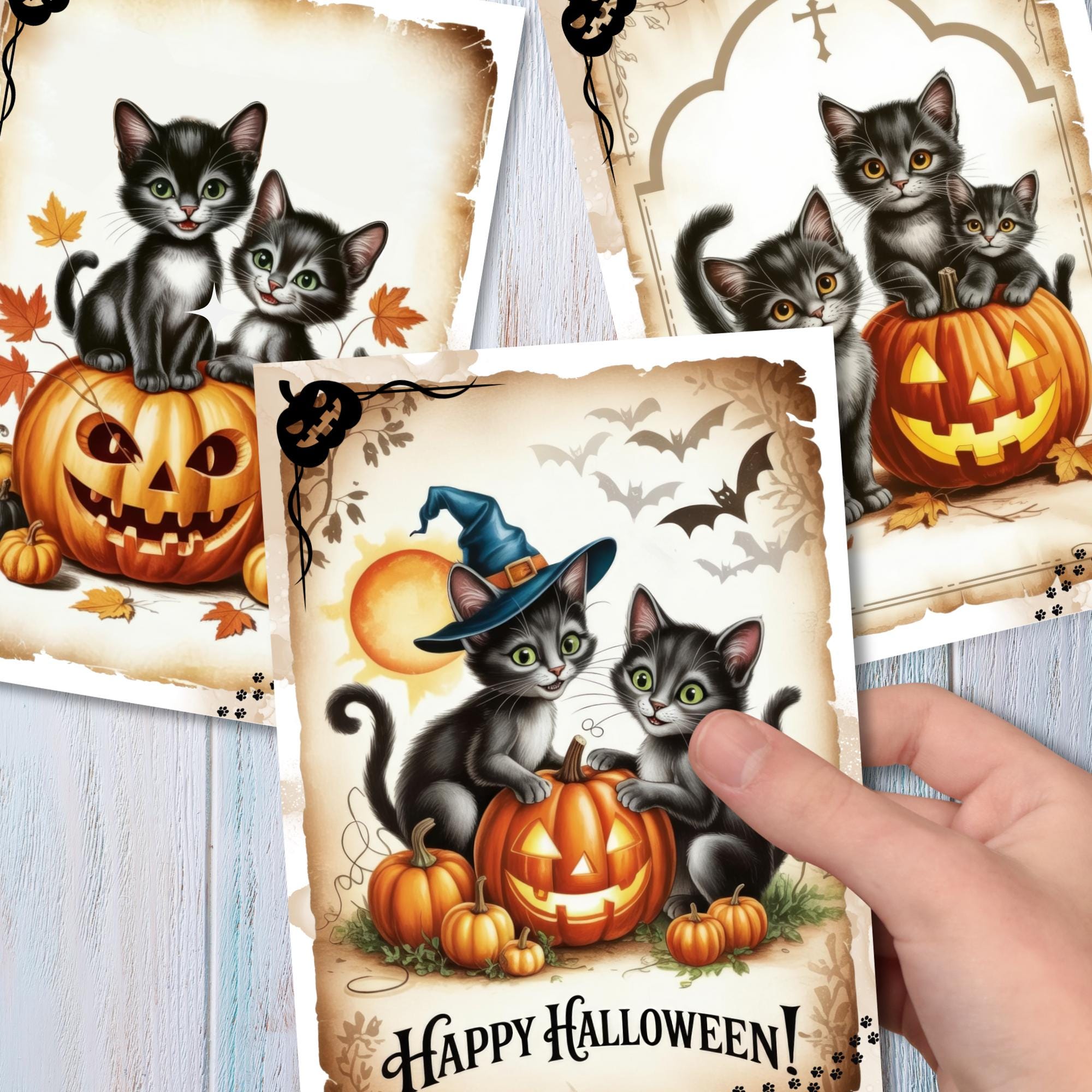 Postkarte Halloween Katzen Glückwunschkarte Herbst Grußkarte Geschenkkarte DIN A6 Geschenk Freundin Mitbringsel Katzenbesitzer #PLS