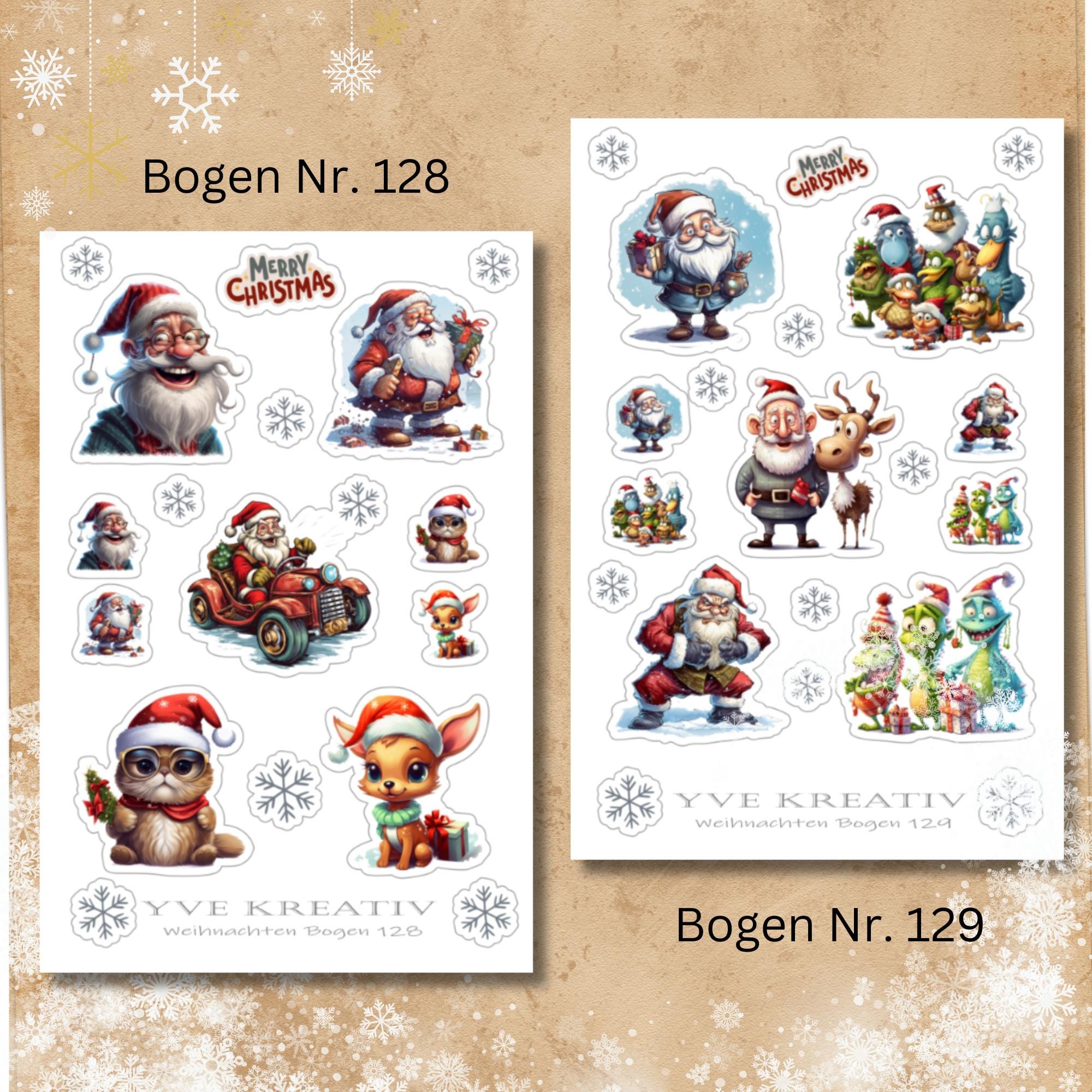 Aufkleber, Weihnachten, Crazy Christmas, Sticker - 2 Stickerbogen zur Auswahl in Weiß - Transparent - Matt - Glanz  #SBA6