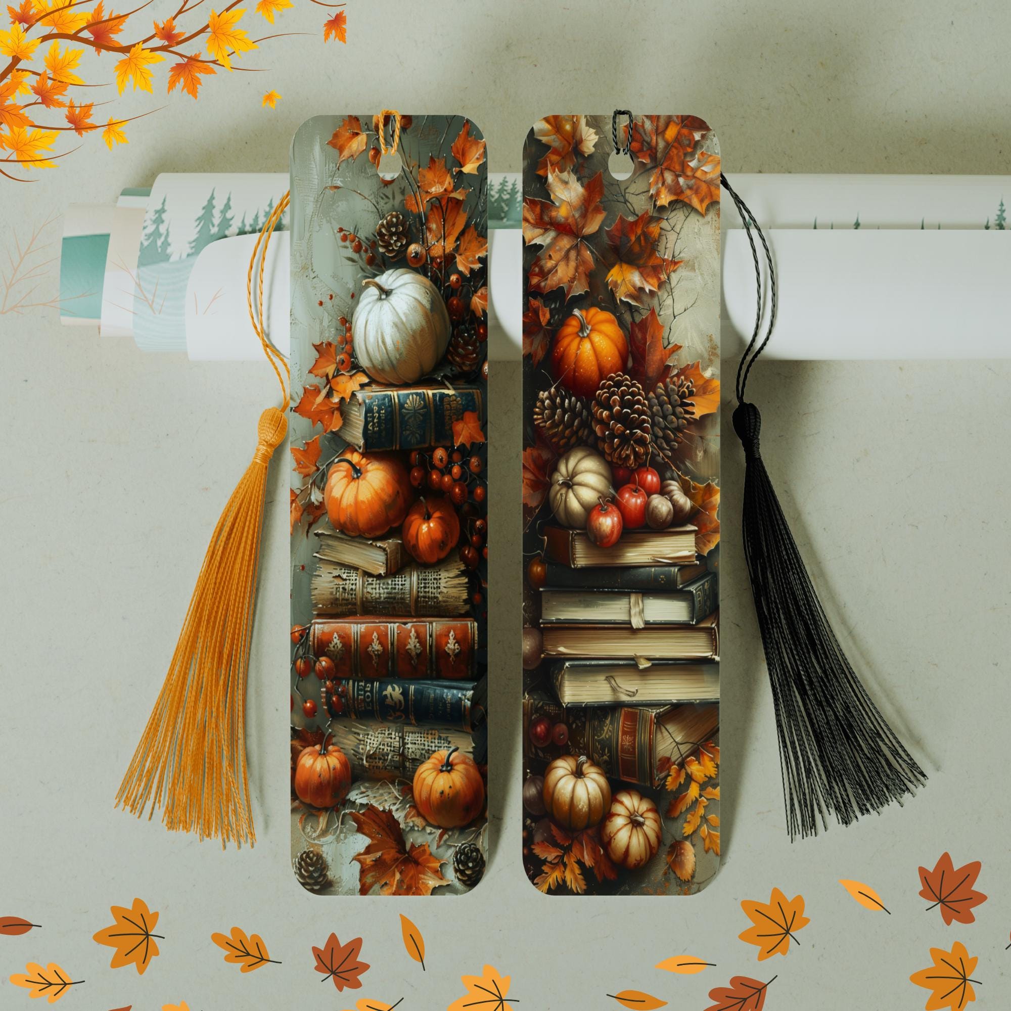 Lesezeichen aus Aluminium Geschenk zum Geburtstag Herbst Kürbis Bücher Bookmark - 2 Motive zur Auswahl  #LEALU