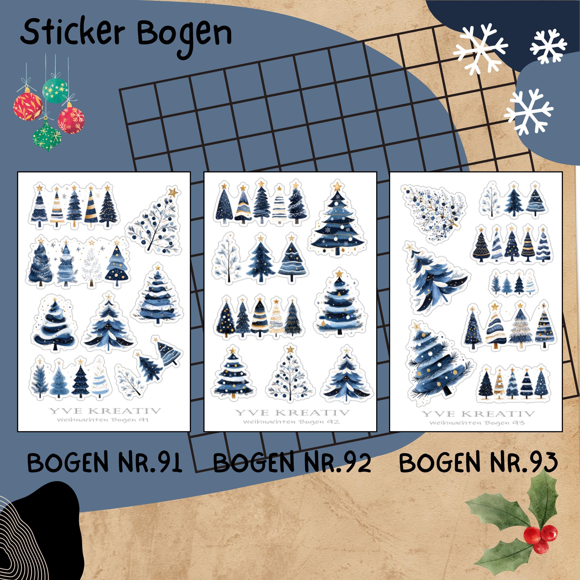 Aufkleber Sticker Bogen "Weihnachten Tannenbäume Wald" | Sticker Set -3 Stickerbogen zur Auswahl in Weiß - Transparent - Matt - Glanz  #SBA6