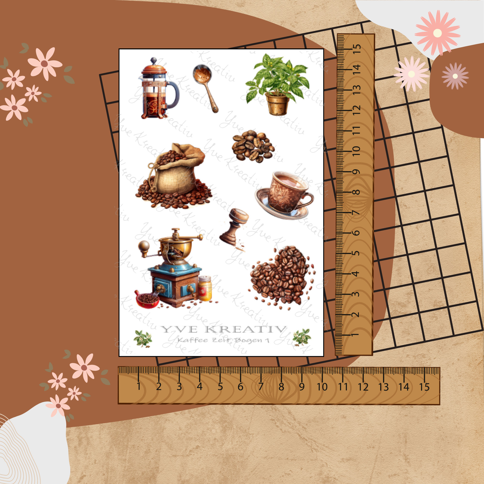 Aufkleber Sticker Bogen Kaffee - Zeit für Dich | Sticker Set - 3 Stickerbogen zur Auswahl in Weiß - Transparent - Matt - Glanz  #SBA6