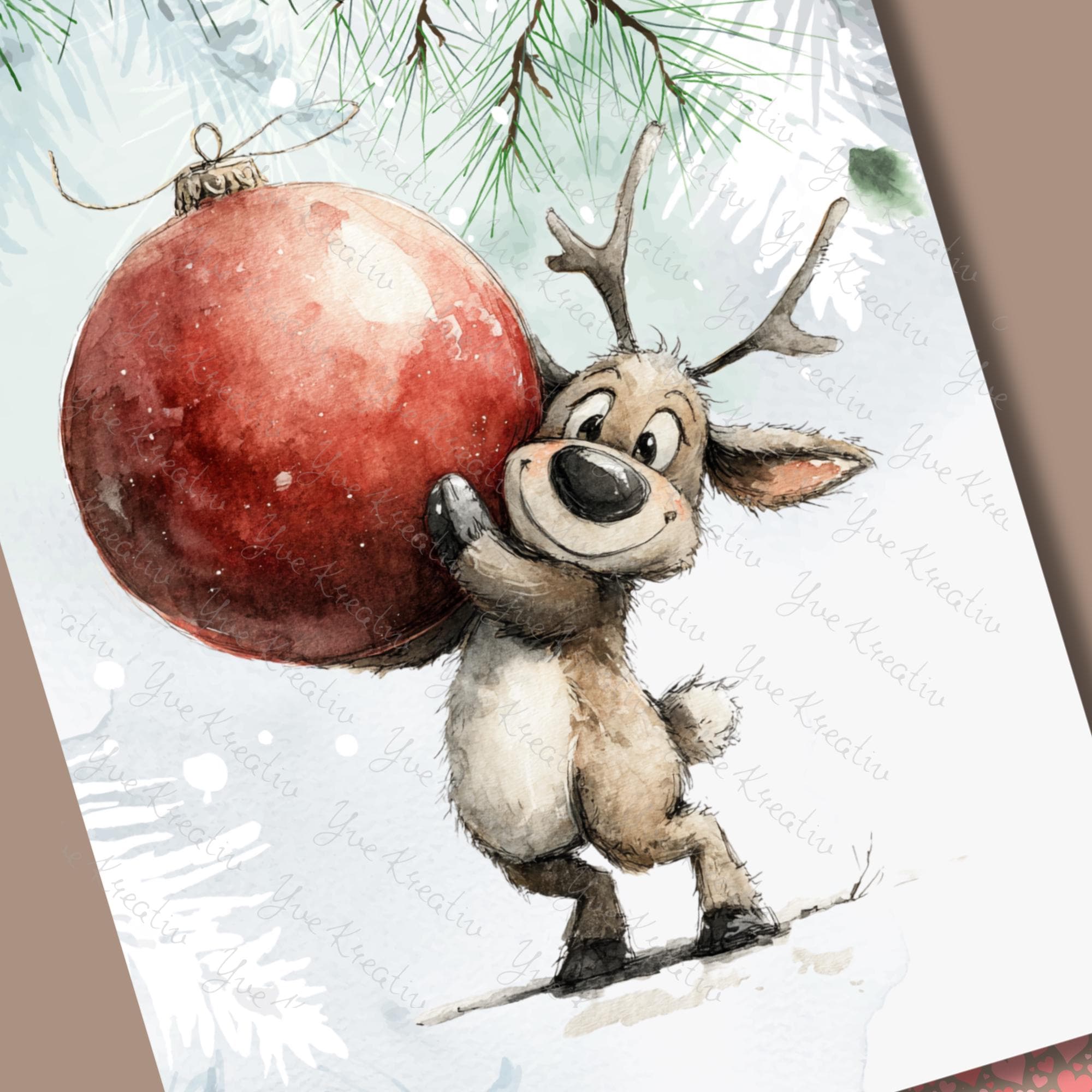 Postkarte Lustiges Rentier Grußkarte Karte zu Weihnachten Wintergrußkarte Weihnachtskarte Geschenkkarte Hochglanz Karte A6 #PWE200