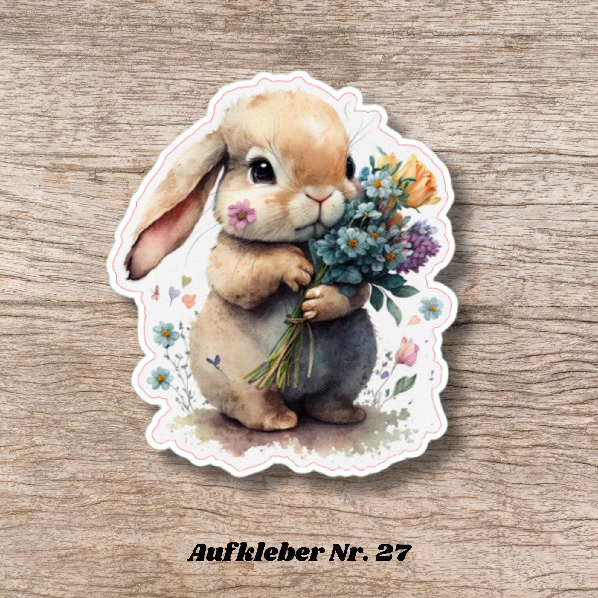 Aufkleber Ostern großer 8 cm Sticker niedliches Häschen Deko Hase Geschenkaufkleber Osterhase - zur Auswahl in Weiß oder Transparent  #SEG8