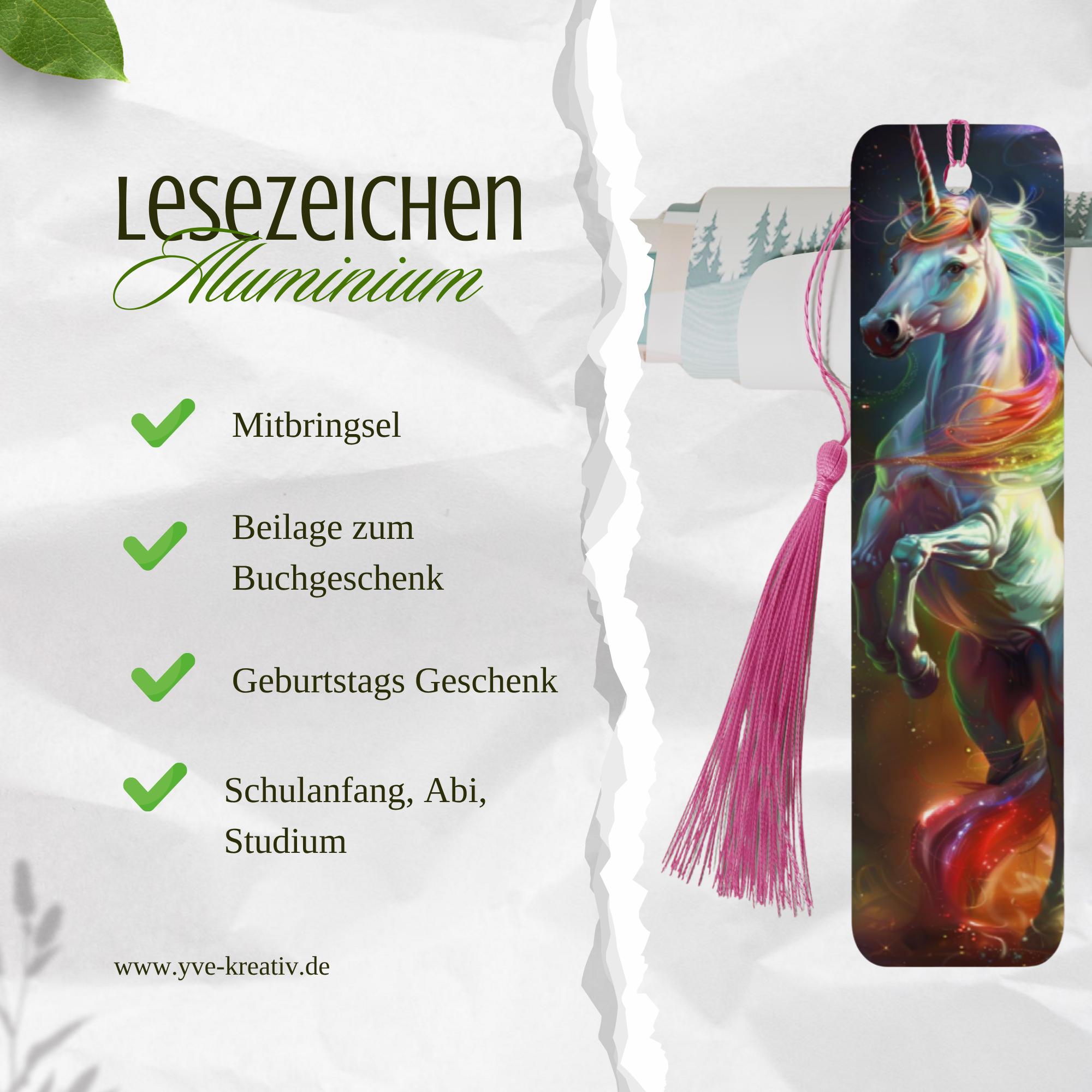 Lesezeichen aus Aluminium Geschenk Geburtstag Einhorn Fantasy Bücher Geschenk für Leseratten Bookmark - 2 Motive zur Auswahl #LEALU Lesezeichen aus Aluminium Geschenk Geburtstag Einhorn Fantasy Bücher Geschenk für Leseratten Bookmark - 2 Motive zur Auswahl #LEALU