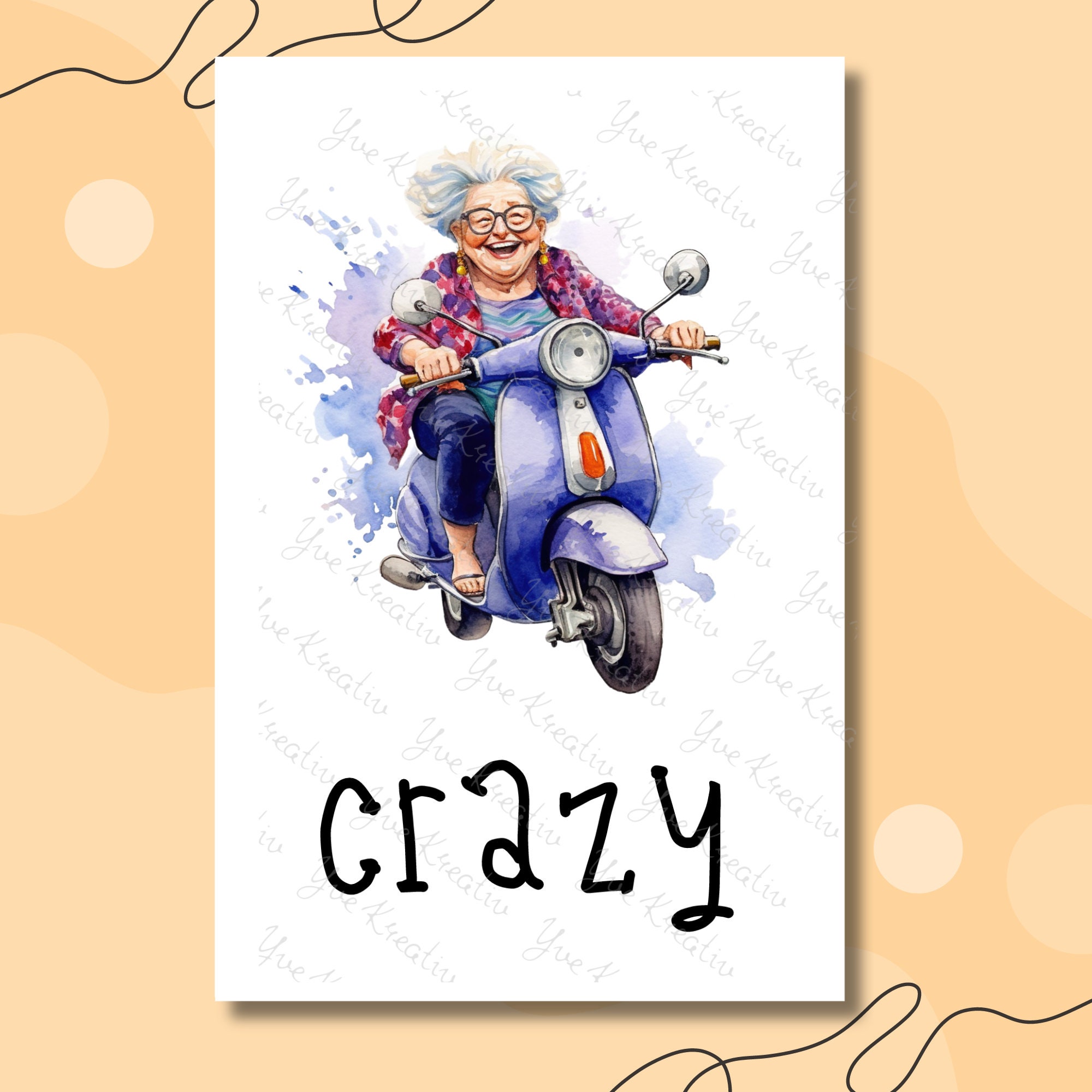 Postkarte, Grußkarte, Karte zum Geburtstag I Crazy, Funny, Lovely I Old Lady, Oma, Großmutter   #PHO
