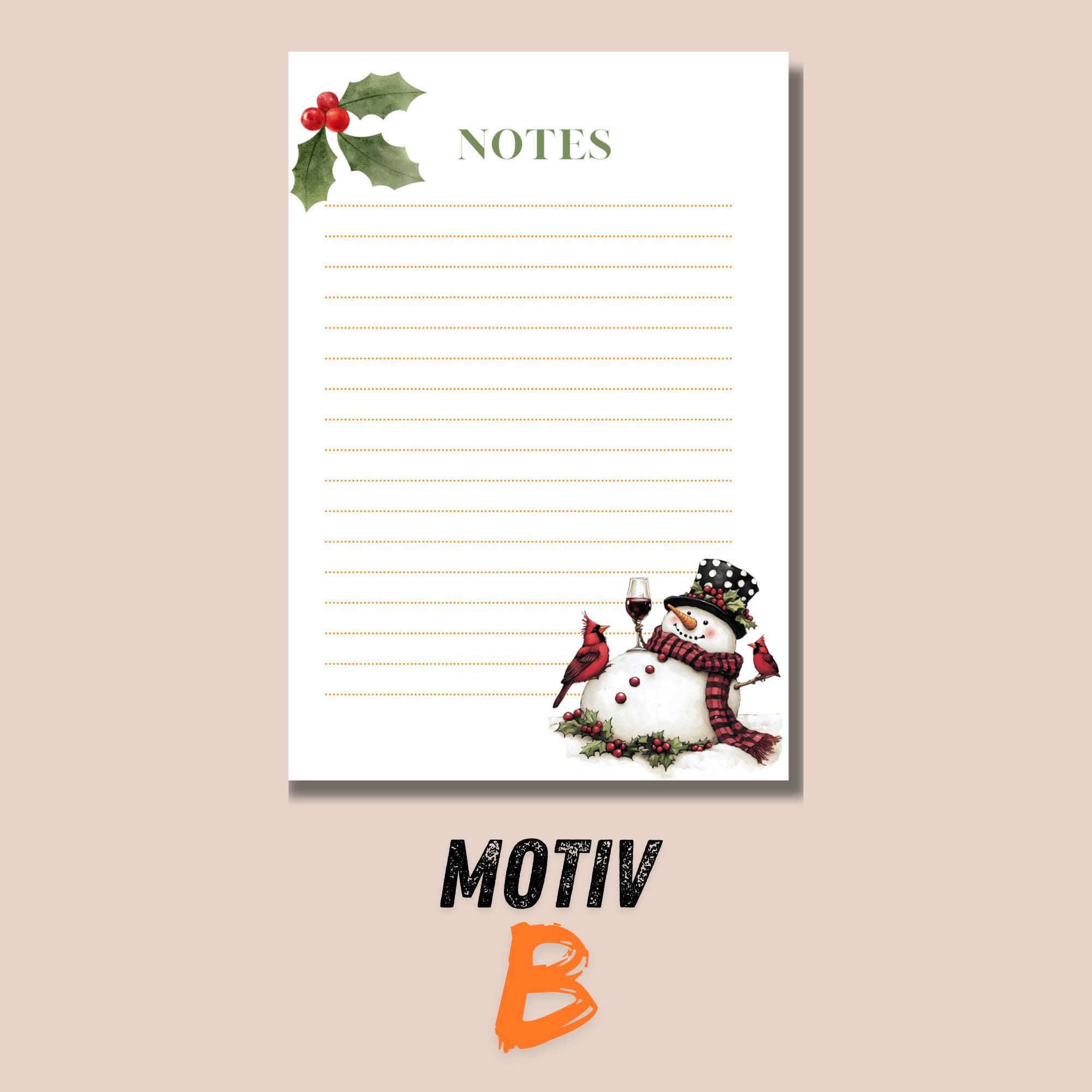 Notizblock 50 Zettel, 3 "Schneemann mit Wein" Motive zur Auswahl, A6 Block Schreibblock Zettelblock Abreisblock mit Leimbindung  #A6K50