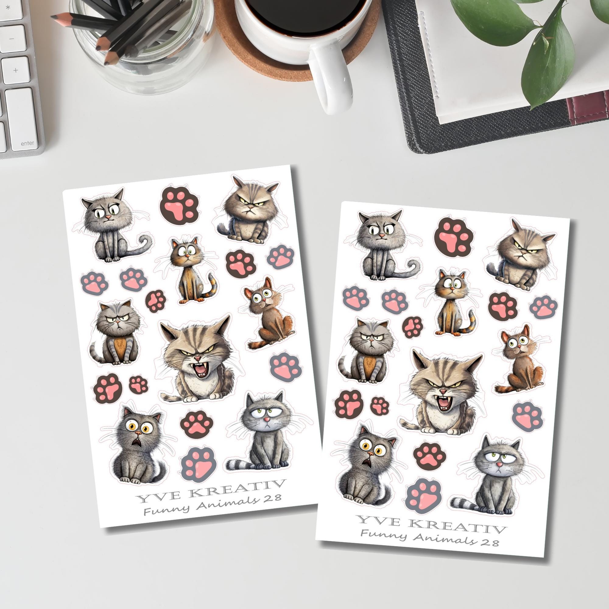 Aufkleber Katzen Sticker Bogen Sticker Set - 2 Stickerbogen zur Auswahl in Weiß - Transparent - Matt - Glanz #SBA6