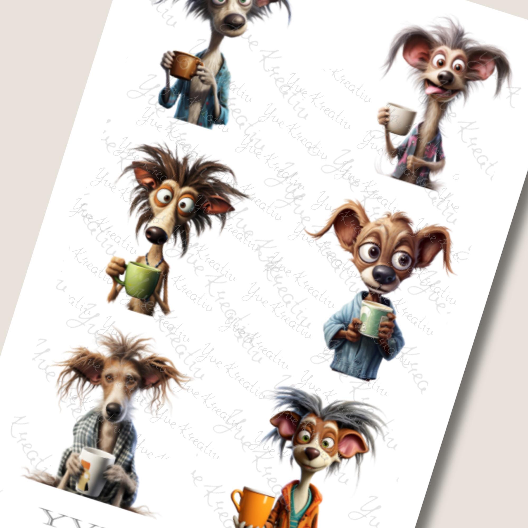 2 Stickerbogen SET Kaffee Hunde Aufkleber Sticker Kaffeeliebhaber | Sticker Set zur Auswahl in Weiß - Transparent - Matt - Glanz #SBA6