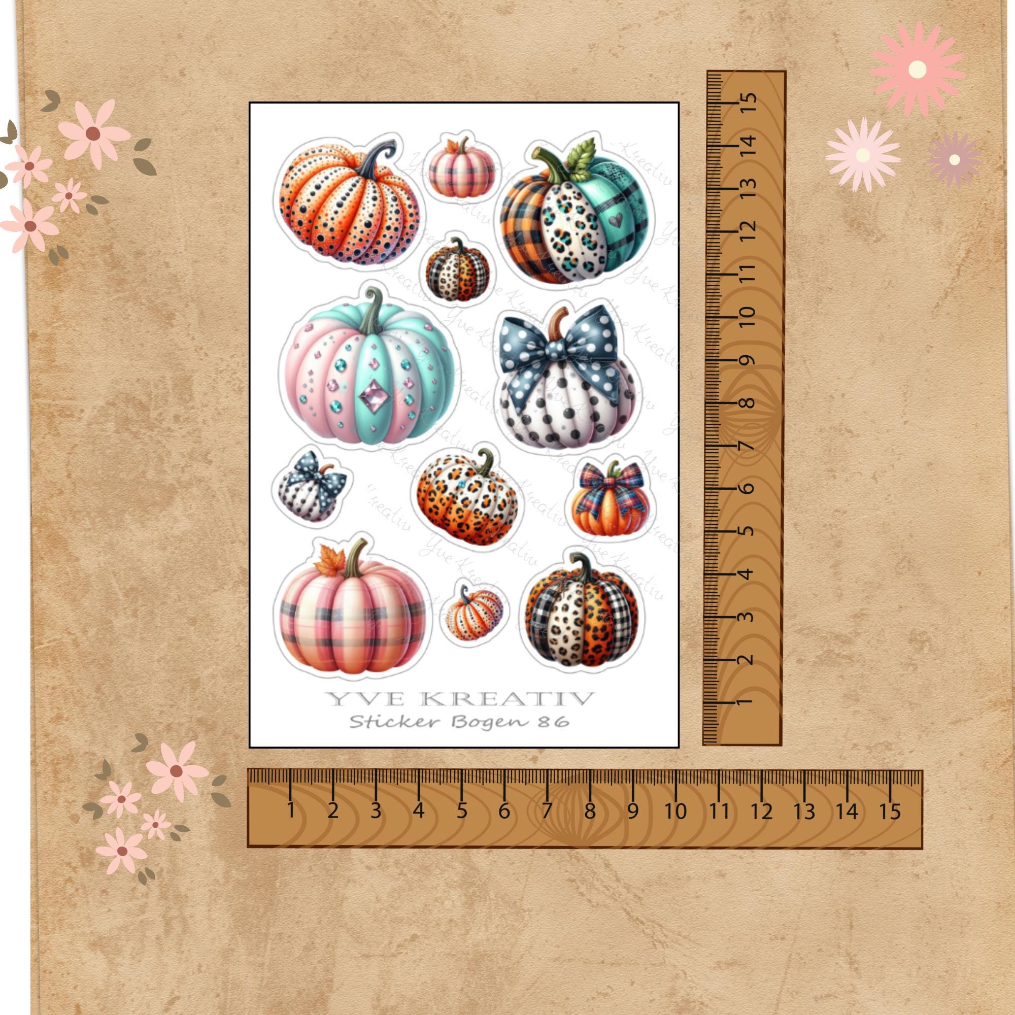 Kürbis Aufkleber Halloween Sticker Herbst Dekoration bunte Kürbisse 3 Stickerbogen zur Auswahl in Weiß - Transparent - Matt - Glanz #SBA6