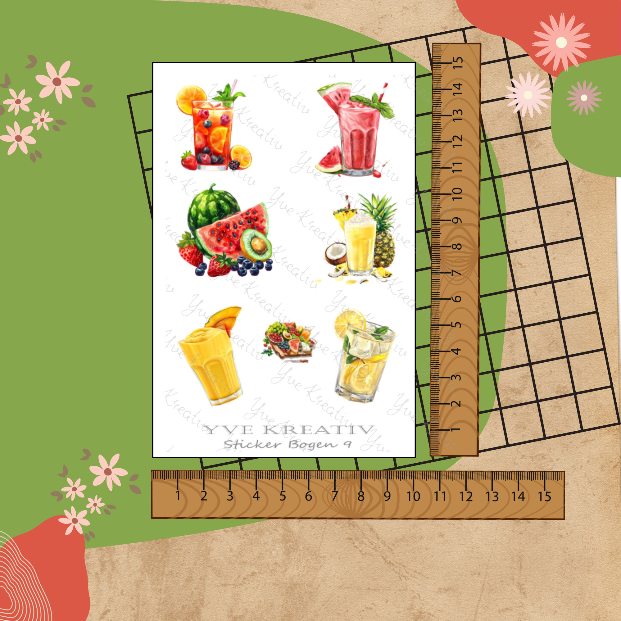Sticker Bogen " Sommer Cocktail Party " | Sticker Set - Aufkleber 3 Stickerbogen zur Auswahl in Weiß - Transparent - Matt - Glanz  #SBA6