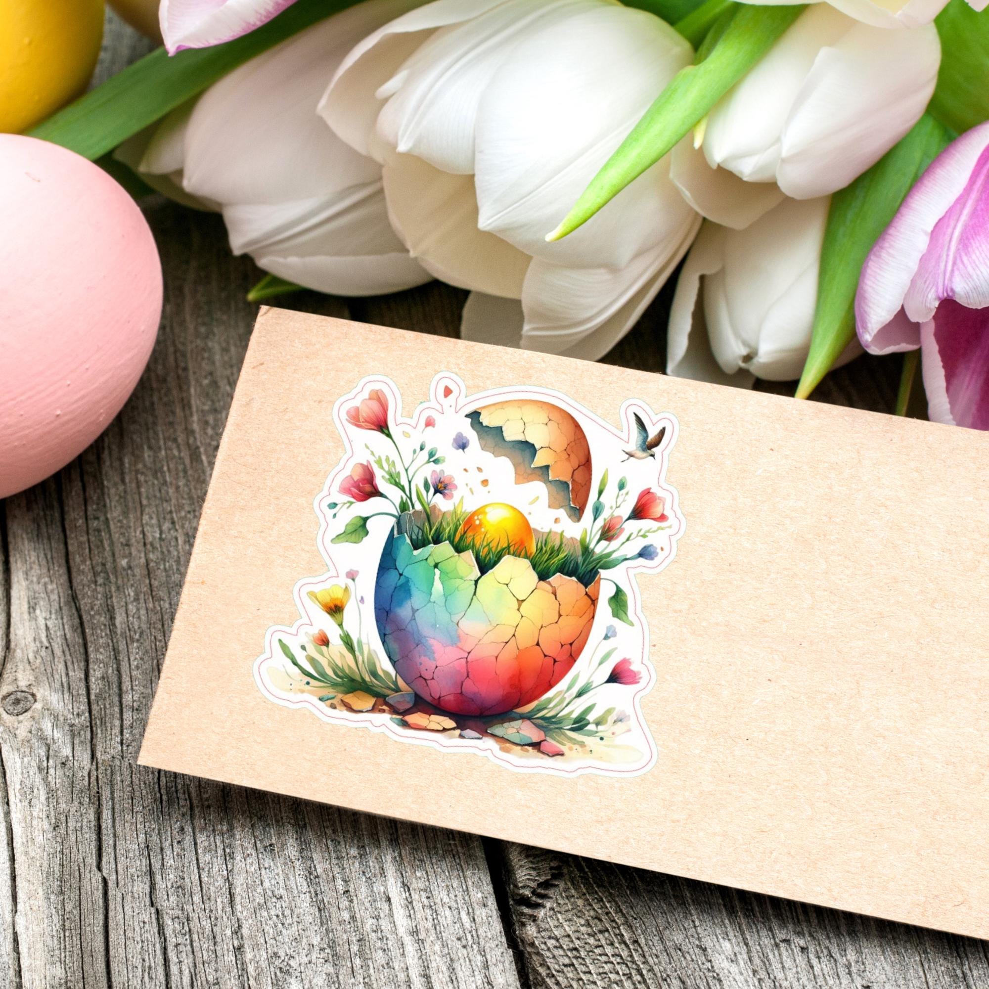 Aufkleber Ostern großer 8 cm Sticker buntes Osterei Deko Osterfest Geschenkaufkleber Dekoei - zur Auswahl in Weiß oder Transparent  #SEG8