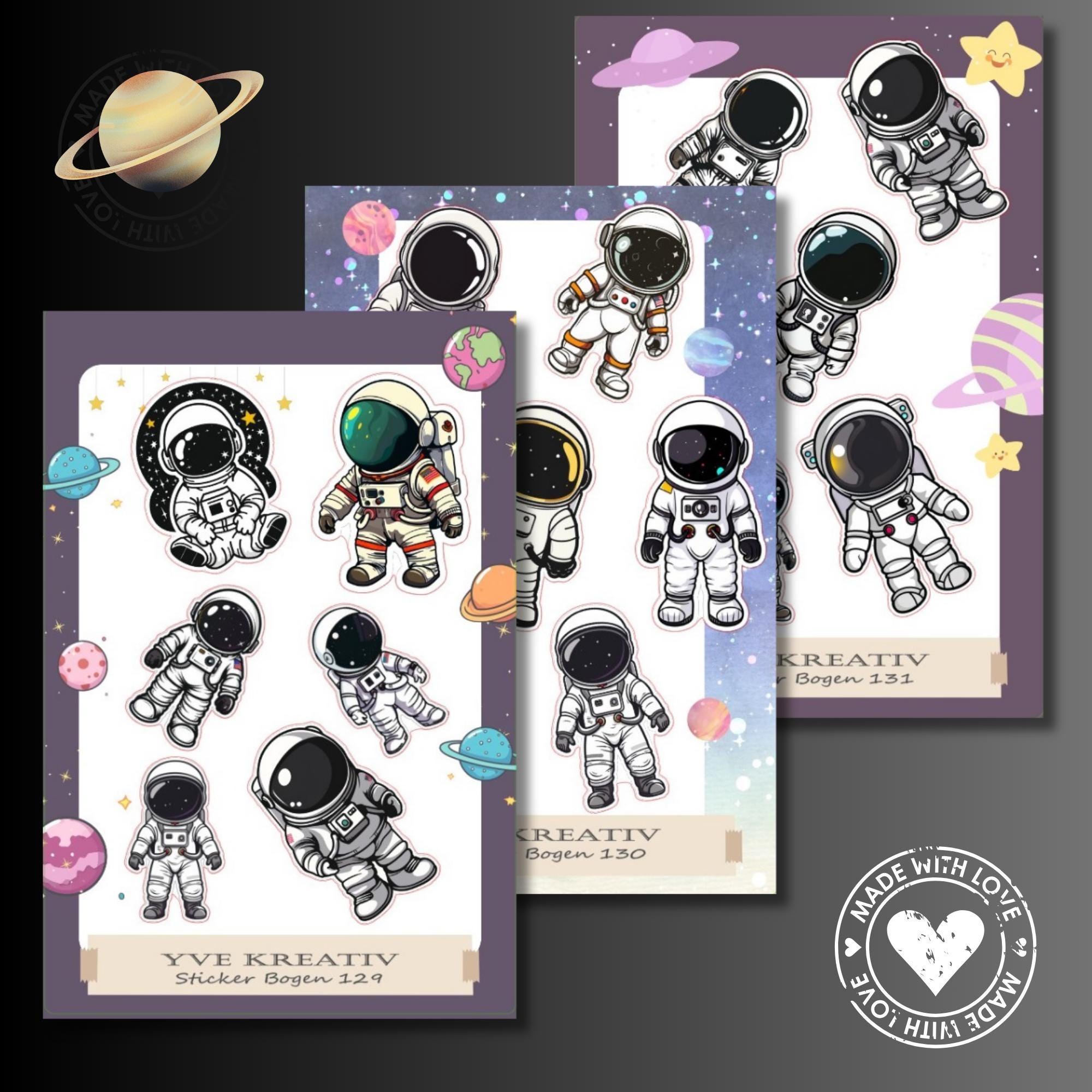Aufkleber Bogen "Astronaut Weltall" | Sticker Set - Aufkleber 3 Stickerbogen zur Auswahl in Weiß - Transparent - Matt - Glanz  #SBA6