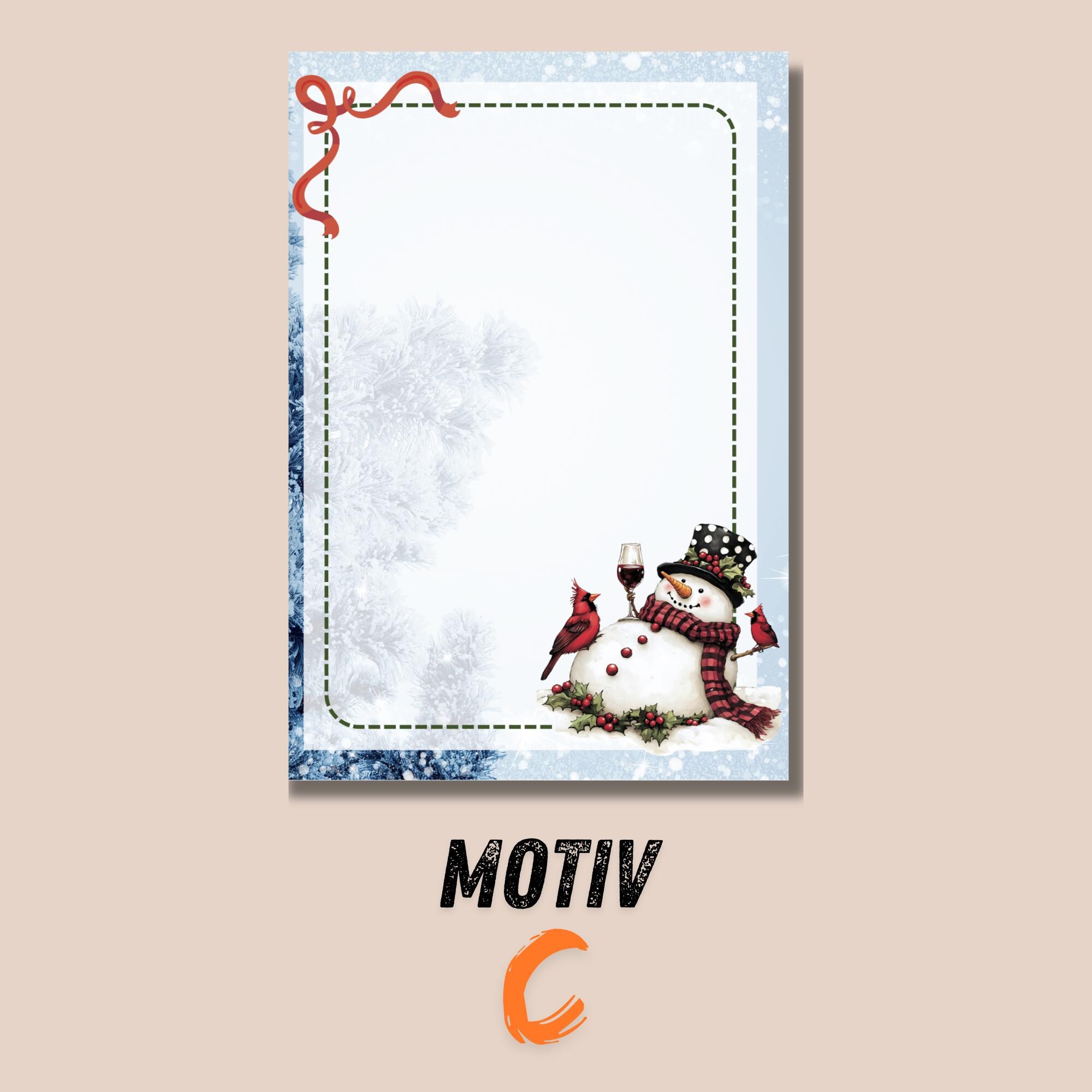 Notizblock 50 Zettel, 3 "Schneemann mit Wein" Motive zur Auswahl, A6 Block Schreibblock Zettelblock Abreisblock mit Leimbindung  #A6K50