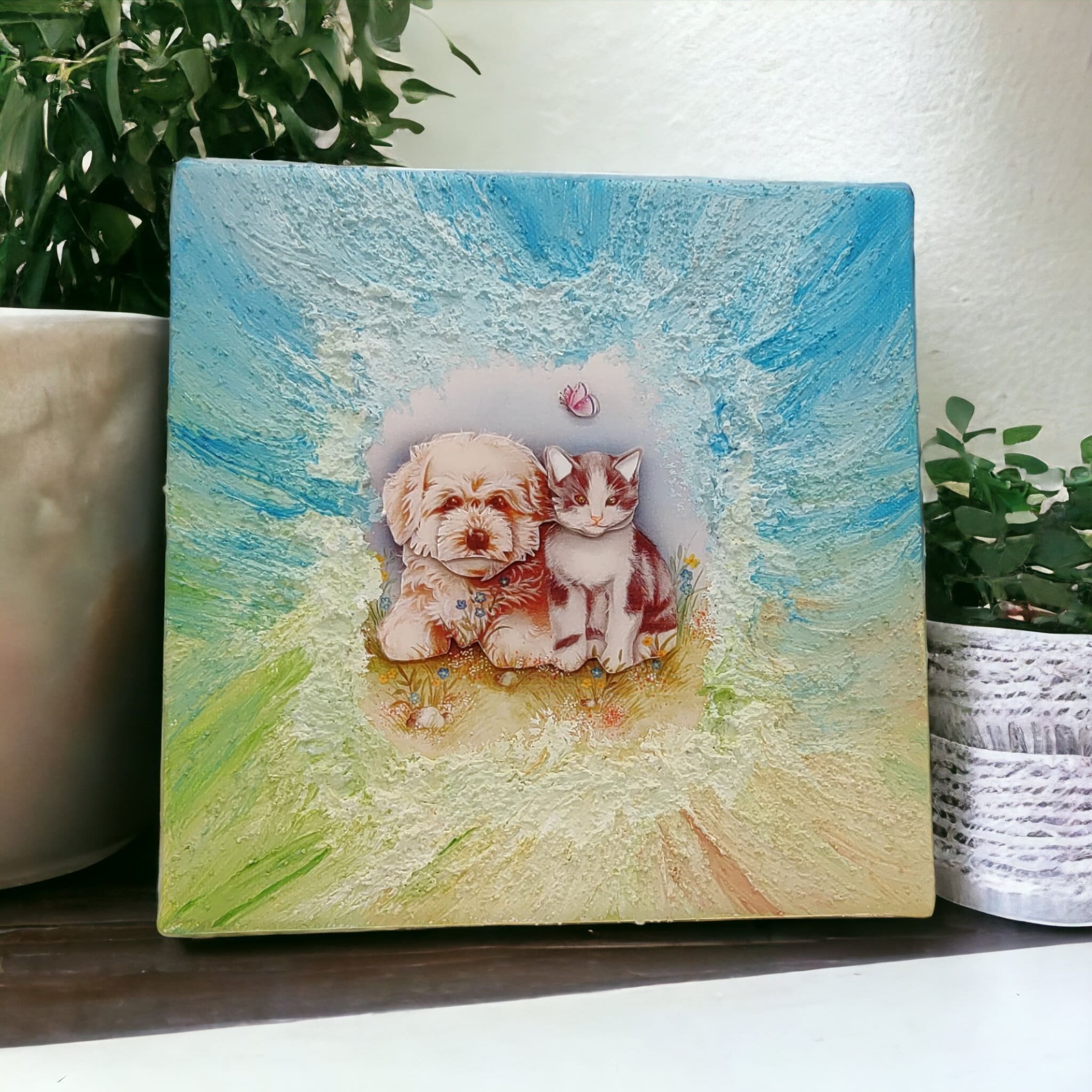 Bild auf Leinwand / Keilrahmen "Hund mit Katze"
