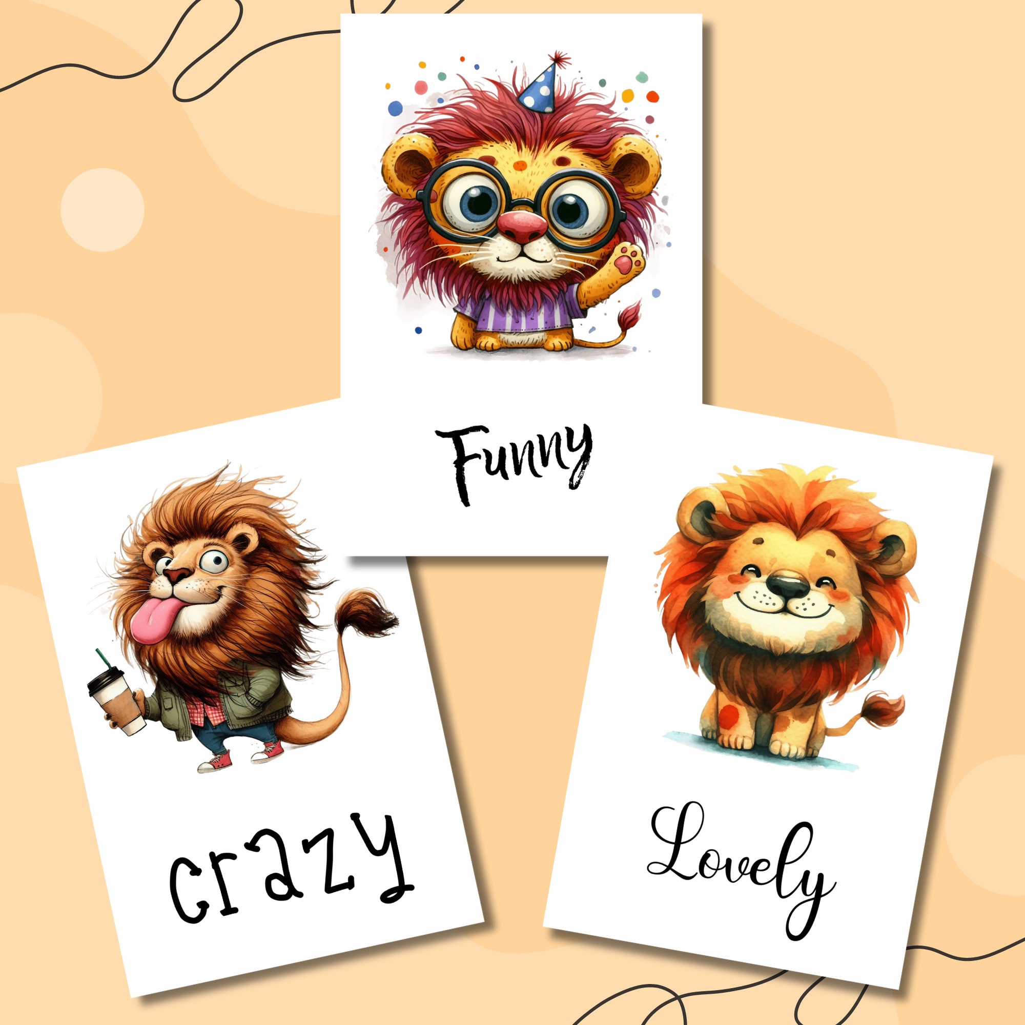 Postkarte, Grußkarte, Karte zum Geburtstag I Crazy, Funny, Lovely I Löwe