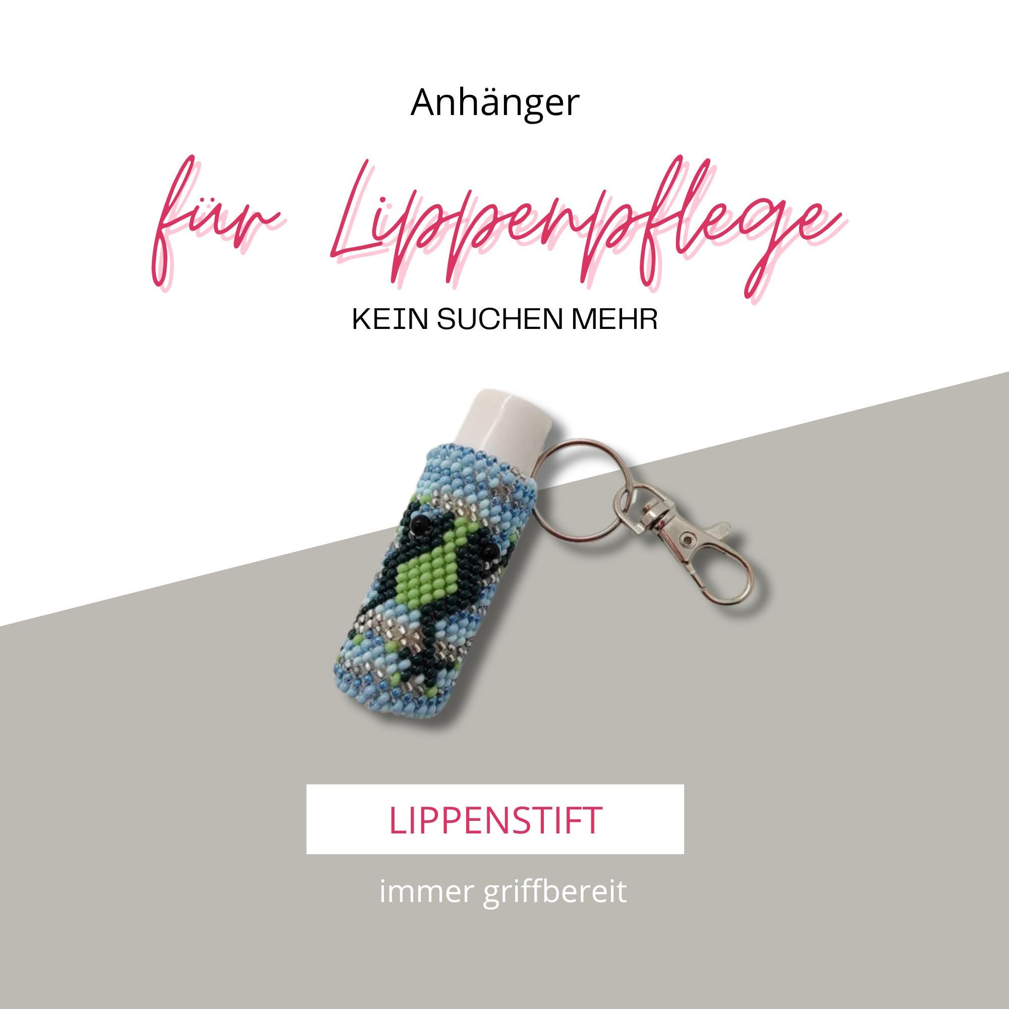 Anhänger für Lippenpflegestift Frosch Lippenbalsam Täschchen Schlüsselanhänger aus Rocailles Miniperlen gehäkelt #1137567045