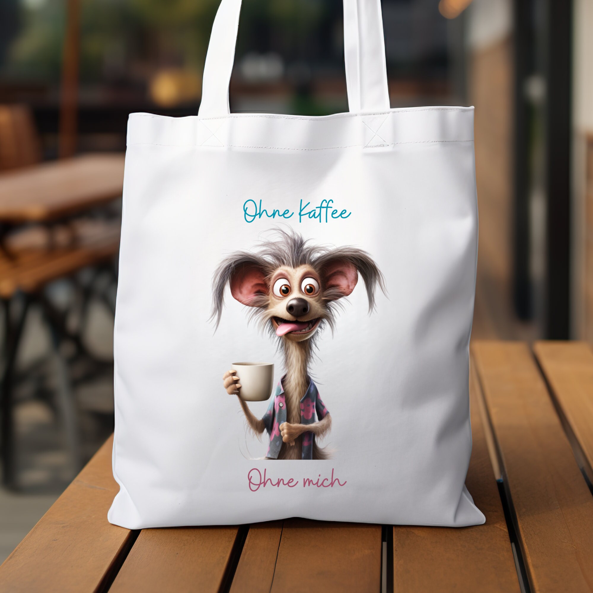 Stofftasche lustiger Hund Stoffbeutel Einkaufstasche Tragetasche Crazy Coffee Dogs Geschenk Kaffeetrinker Mitbringsel  #STSUB