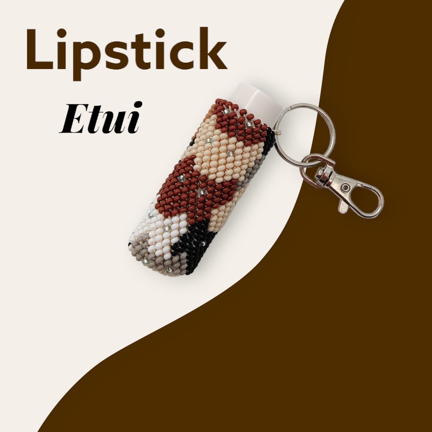 Anhänger für Lippenpflegestift - Lippenbalsam Täschchen " Katzen " aus Rocailles - Miniperlen (2,6 mm) gehäkelt / Perlenhäkeln