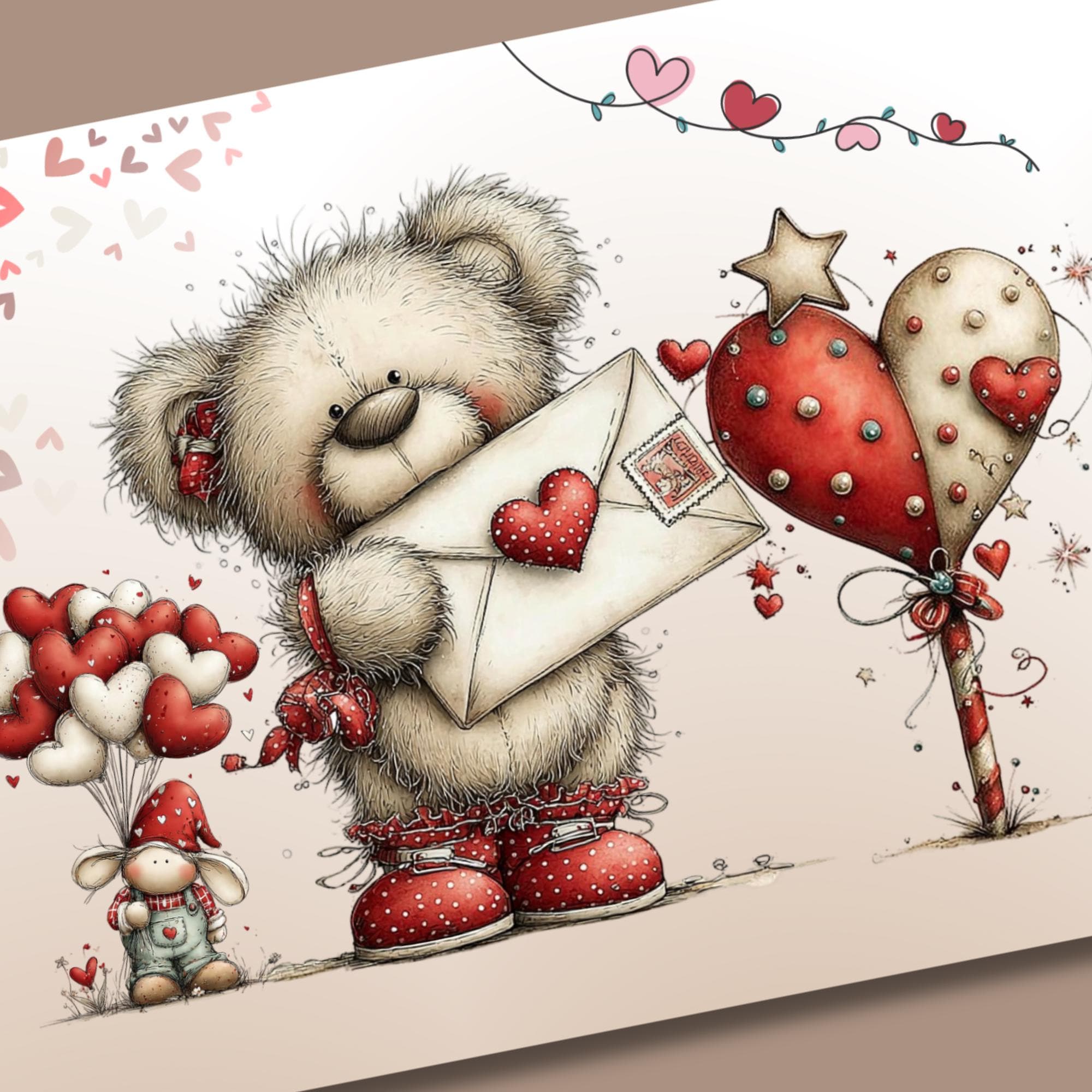 Postkarte zum Valentinstag Teddybär Grußkarte für Verliebte Liebesgruß Bär Liebespost Verlobungskarte Liebesbrief #PHL20