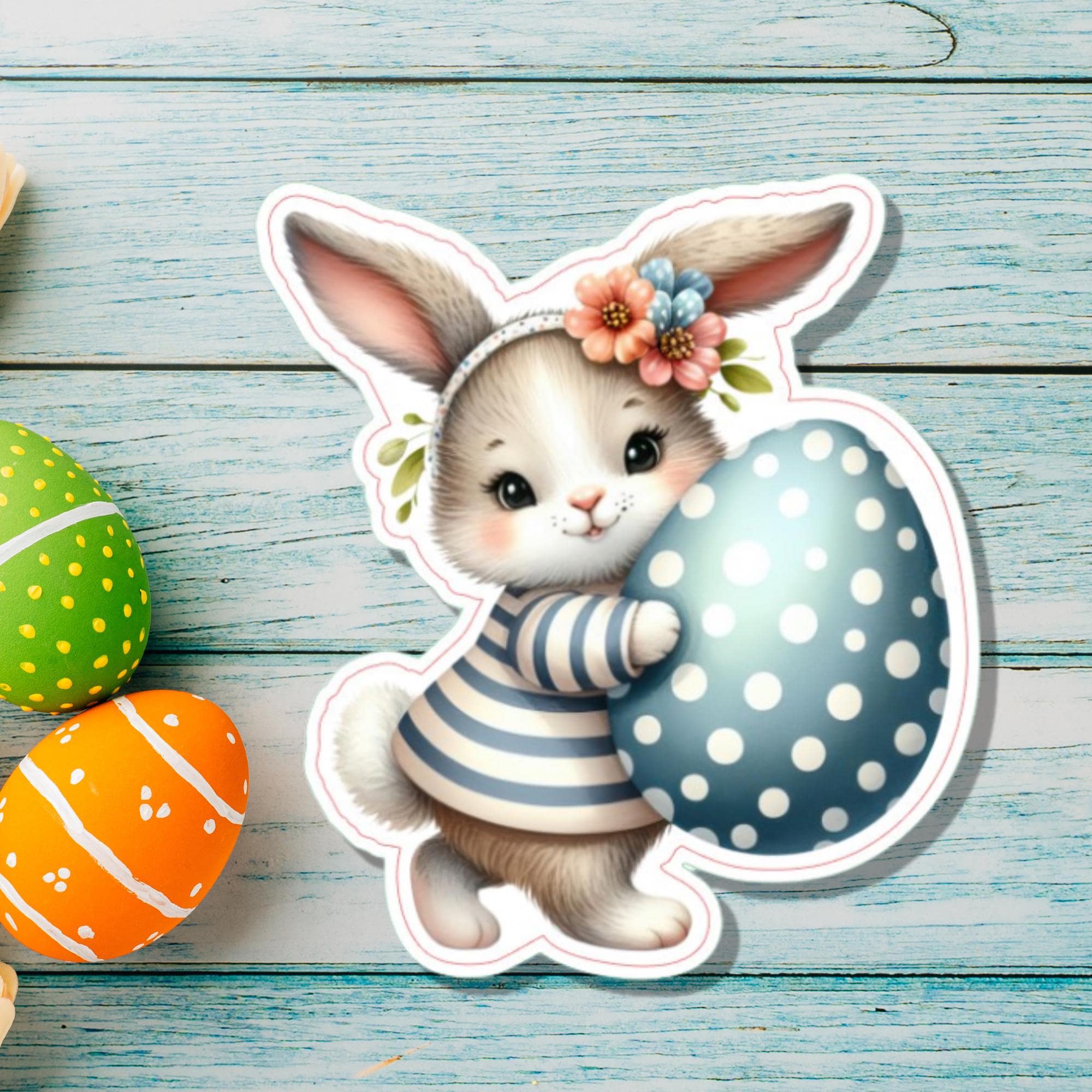 Aufkleber Ostern großer 8 cm Sticker niedliches Häschen Deko Hase Geschenkaufkleber Osterhase - zur Auswahl in Weiß oder Transparent  #SEG8
