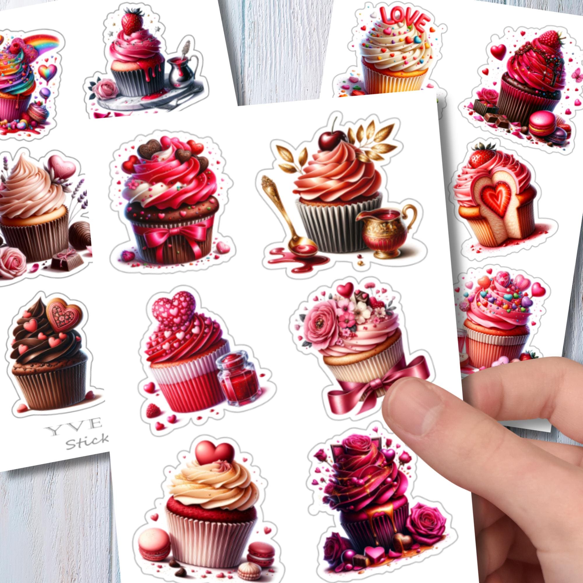 Aufkleber Cupcake Sommer Sticker Bogen Erdbeere Muffin Stickerbogen 3 Bögen zur Auswahl in Weiß - Transparent - Matt - Glanz #SBA6