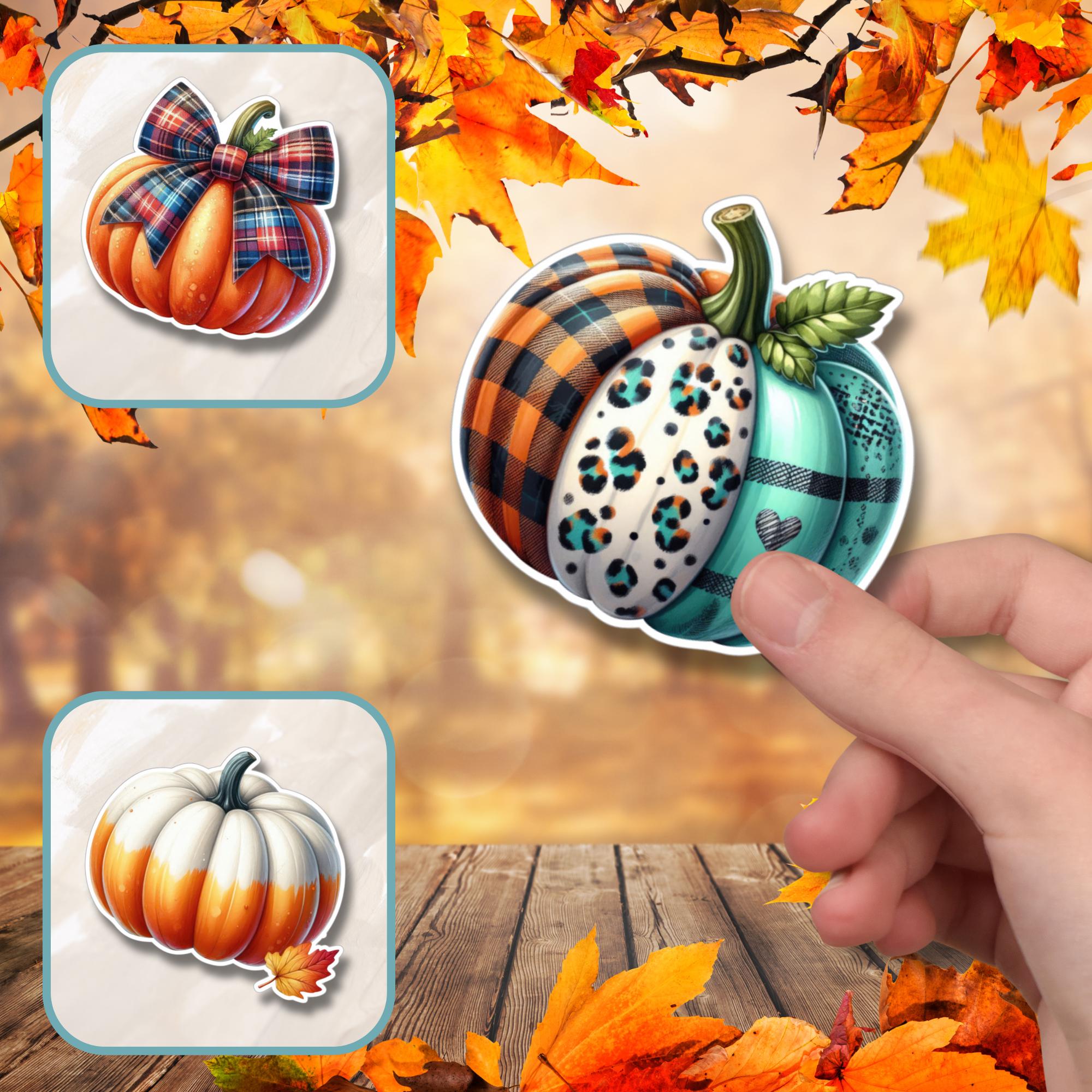 Kürbis Aufkleber Halloween Sticker großer Geschenkaufkleber Herbst Koffersticker - 3 Aufkleber zur Auswahl in Weiß oder Transparent  #SEG8