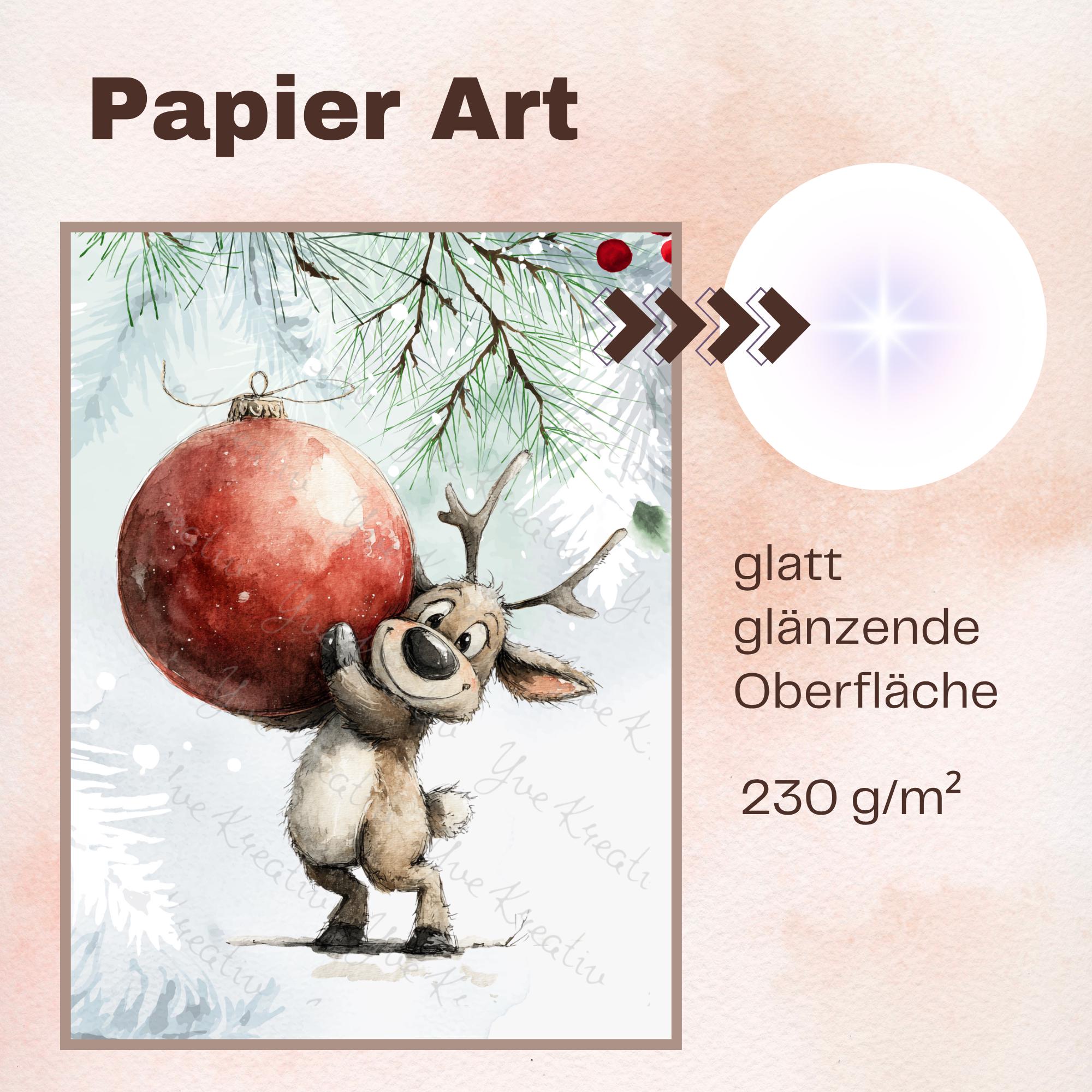 Postkarte Lustiges Rentier Grußkarte Karte zu Weihnachten Wintergrußkarte Weihnachtskarte Geschenkkarte Hochglanz Karte A6 #PWE200
