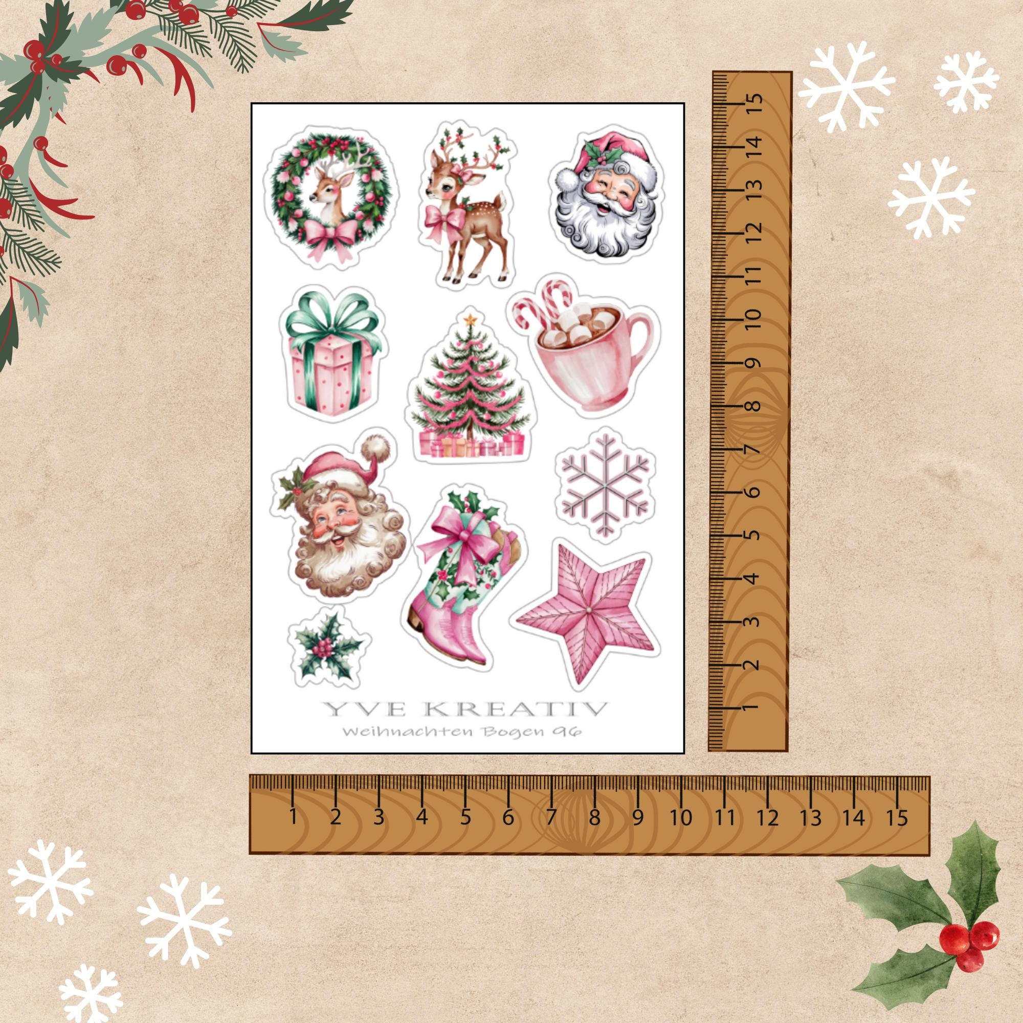 Aufkleber Weihnachtssticker Bogen "Weihnachten Rosa" | Sticker Set - 3 Stickerbogen zur Auswahl in Weiß - Transparent - Matt - Glanz  #SBA6