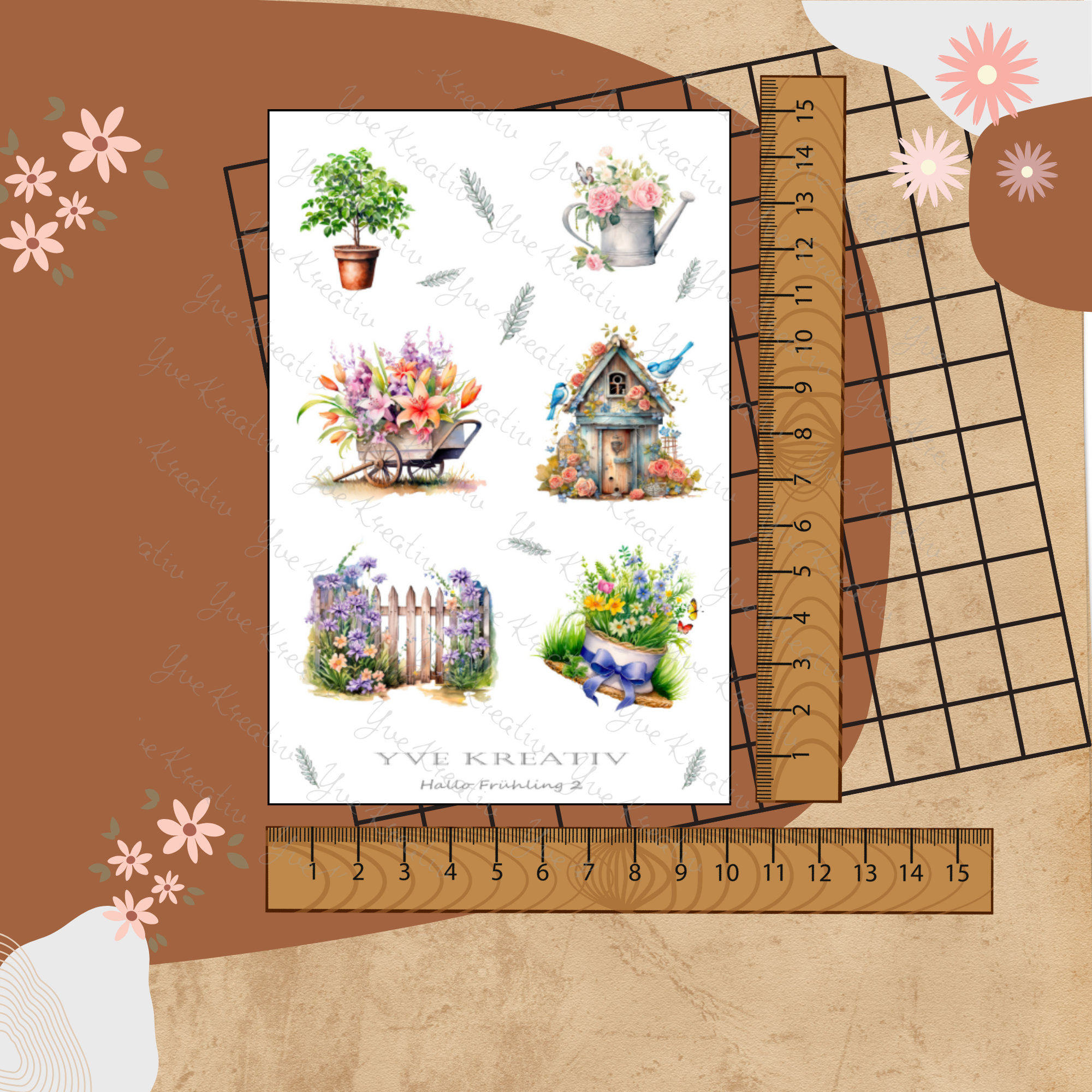 Sticker Bogen "Frühling Garten Pflanzen" | Sticker Set - Aufkleber 2 Stickerbogen zur Auswahl in Weiß - Transparent - Matt - Glanz