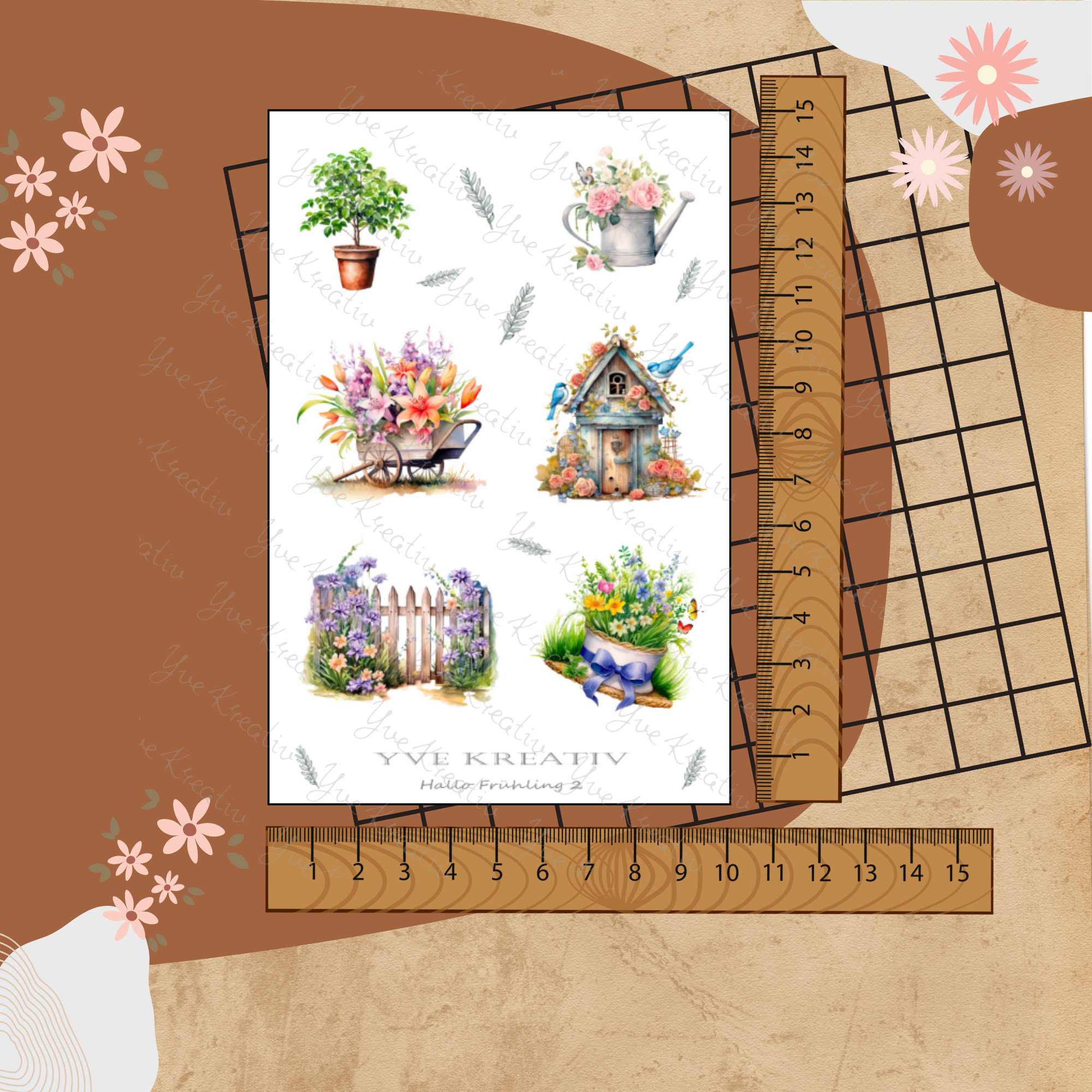 Sticker Bogen "Frühling Garten Pflanzen" | Sticker Set - Aufkleber 2 Stickerbogen zur Auswahl in Weiß - Transparent - Matt - Glanz #SBA6
