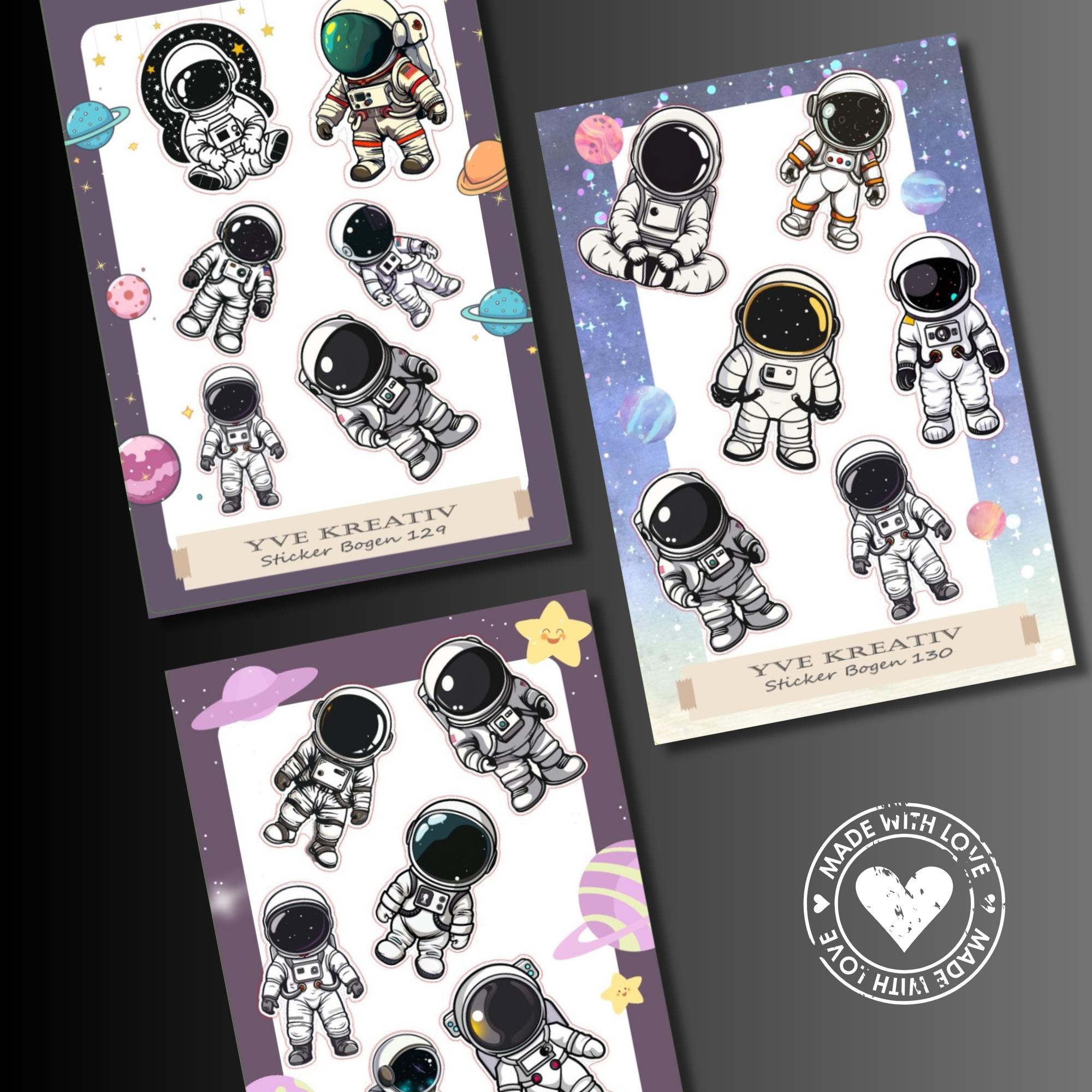 Aufkleber Bogen "Astronaut Weltall" | Sticker Set - Aufkleber 3 Stickerbogen zur Auswahl in Weiß - Transparent - Matt - Glanz  #SBA6