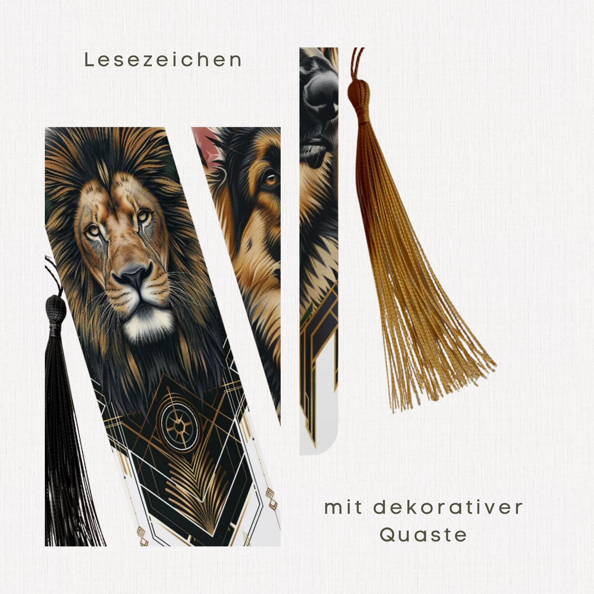 Lesezeichen aus Metall Schäferhund Geschenk Bücherzeichen Löwe Mitbringsel Tierliebhaber Bookmark Art Déco Stil -2 Motive zur Auswahl #LEALU