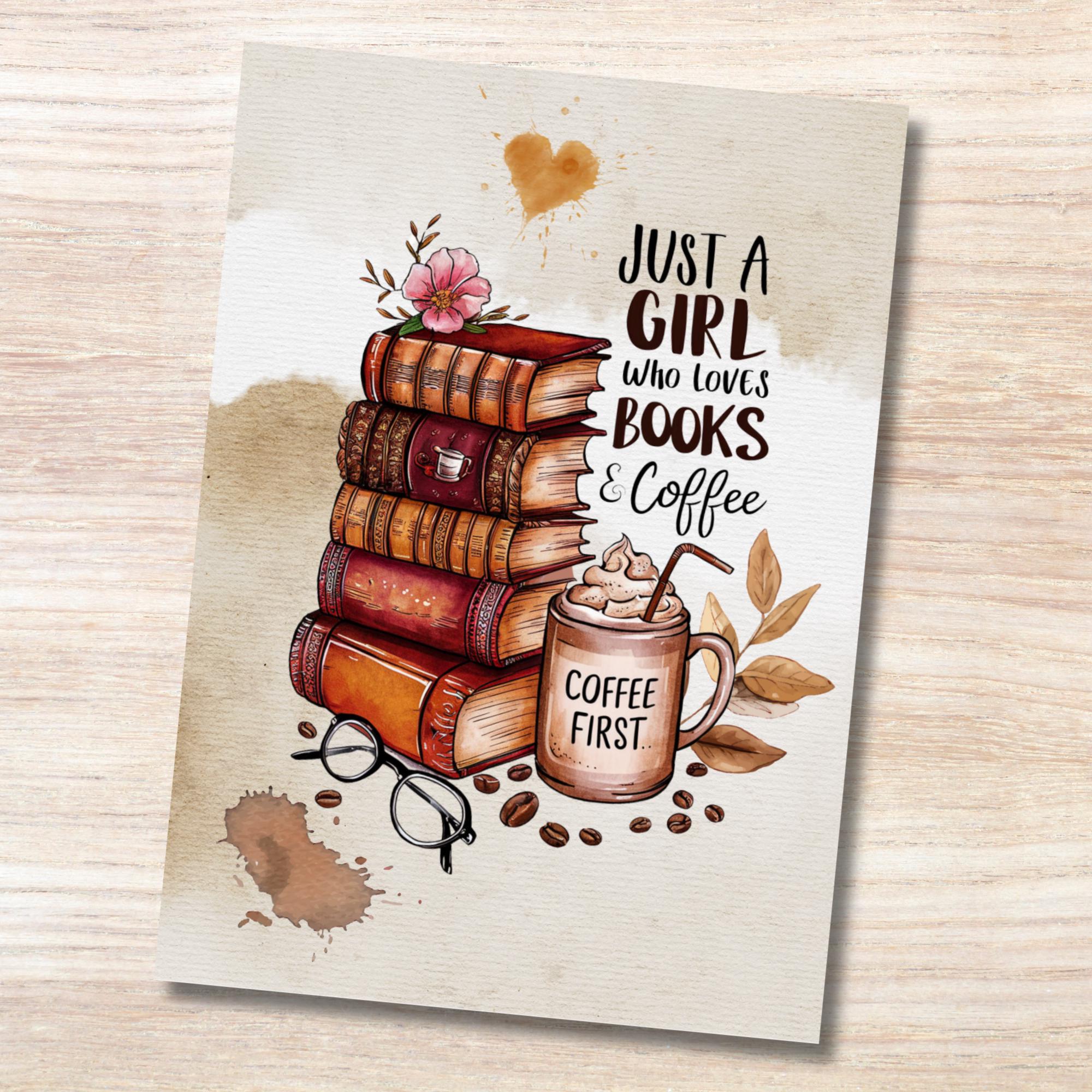 Postkarte Grußkarte Karte zum Geburtstag Bücher Lesen zum Buchgeschenk Kaffee Gutschein  #PLS