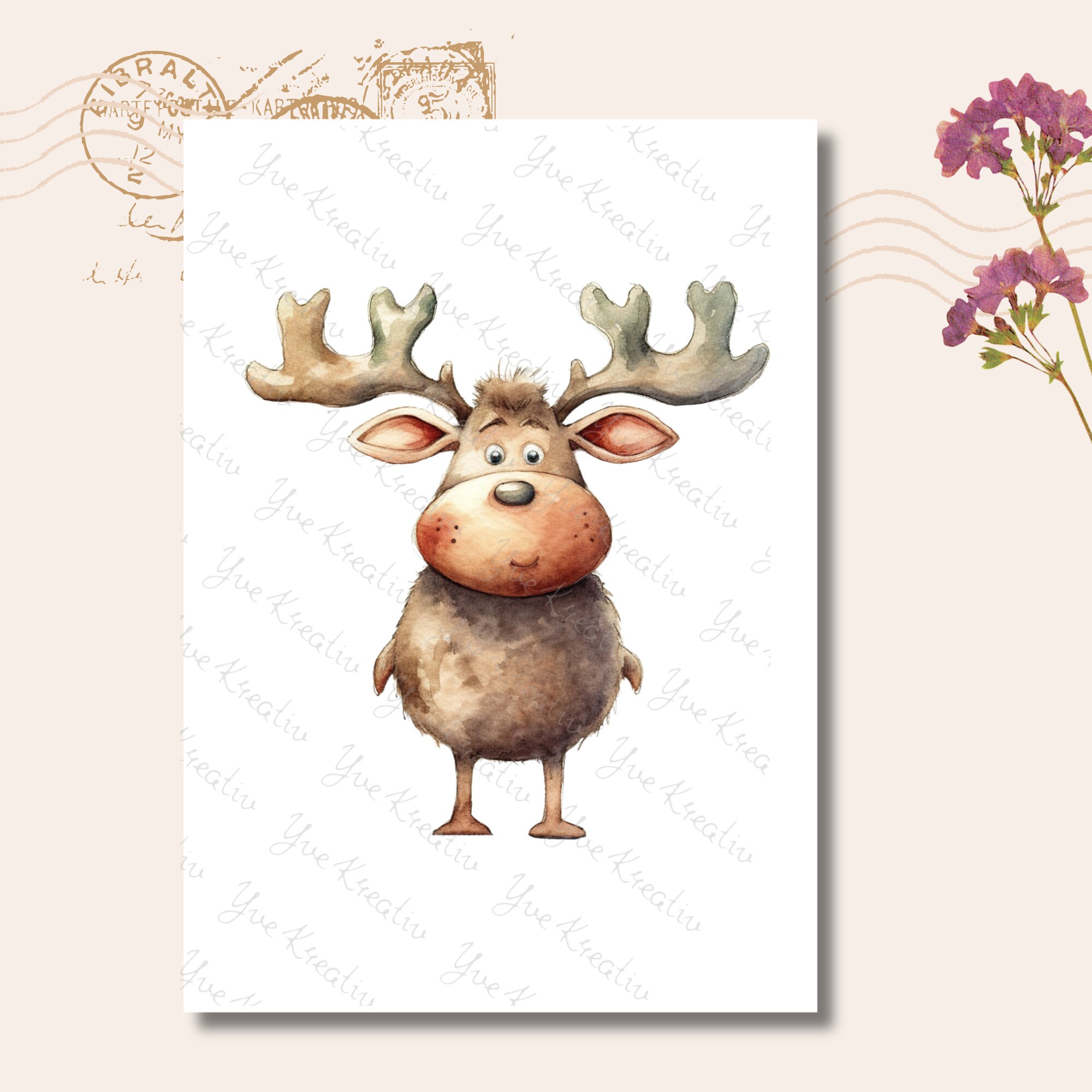 Postkarte, Grußkarte, Weihnachten, Rentier, Weihnachtskarte, Geschenkkarte I MIT oder OHNE Text "Merry Christmas"  #PLS
