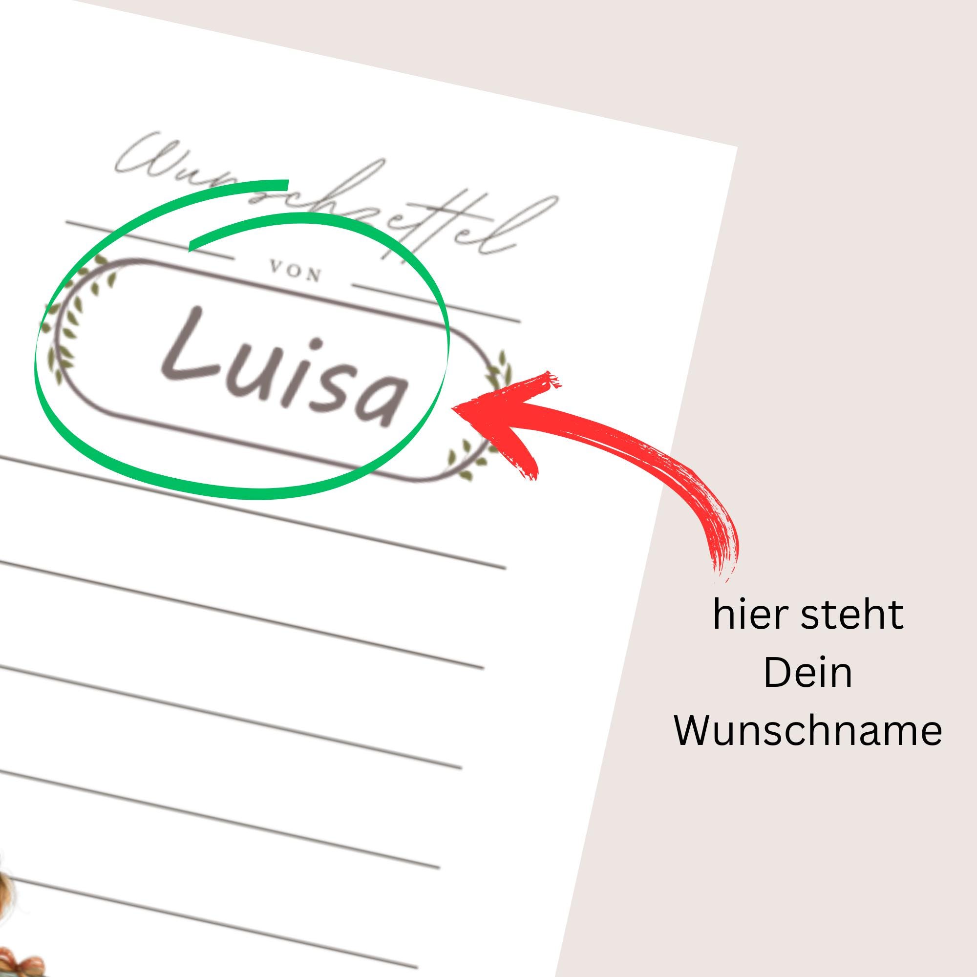 Wunschzettel Postkarte personalisiert mit Namen, Karte zu Weihnachten Wunschliste auf DIN A6 Karton mit Leinenstruktur  #WZLS