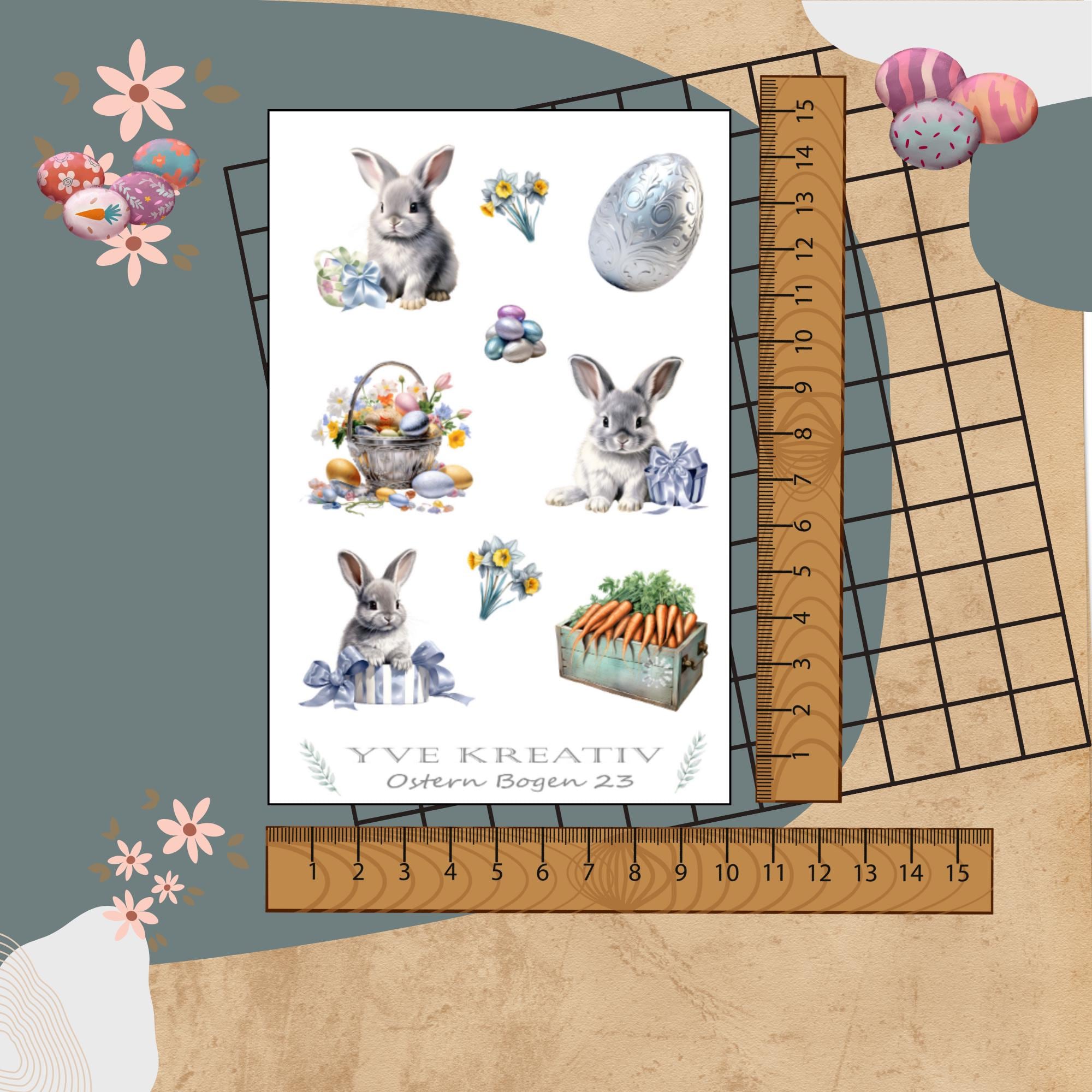 Sticker Bogen " Ostern - niedliche Häschen " | Sticker Set - Aufkleber 3 Stickerbogen zur Auswahl in Weiß - Transparent - Matt - Glanz #SBA6