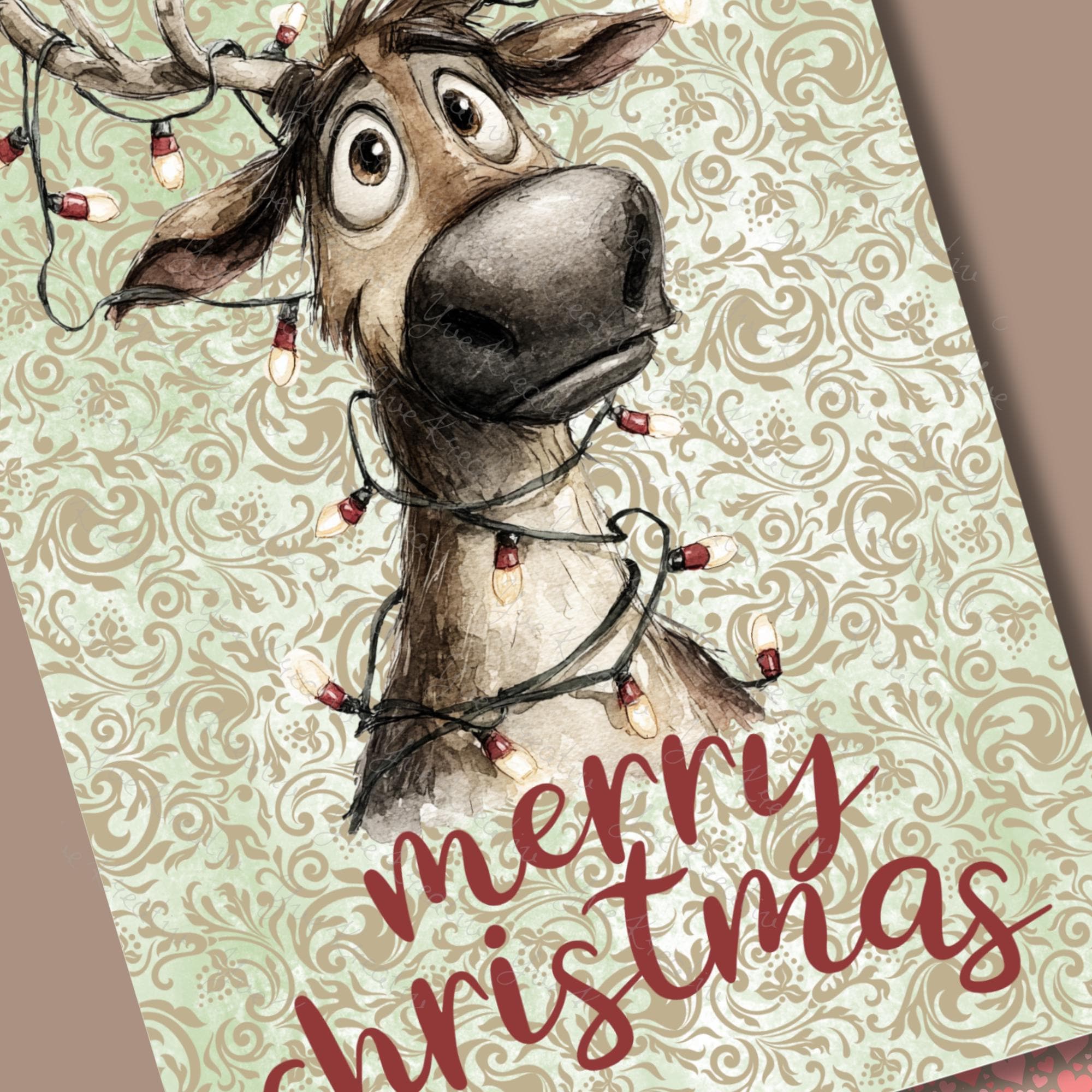 Postkarte Lustiges Rentier Grußkarte Karte zu Weihnachten Wintergrußkarte Weihnachtskarte Geschenkkarte Hochglanz Karte A6 #PWE202