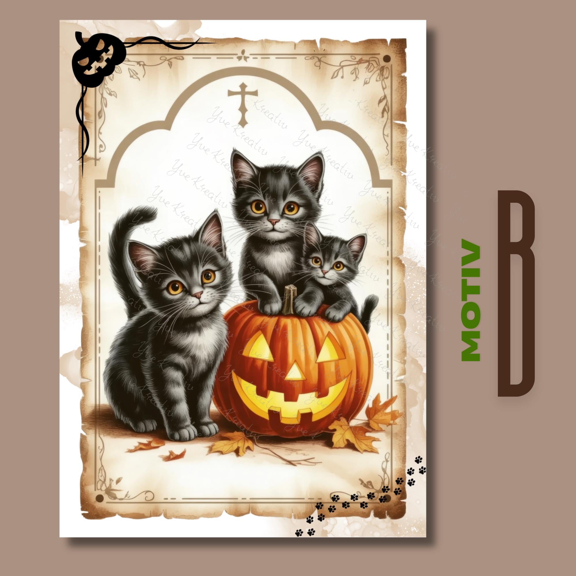 Postkarte Halloween Katzen Glückwunschkarte Herbst Grußkarte Geschenkkarte DIN A6 Geschenk Freundin Mitbringsel Katzenbesitzer #PLS