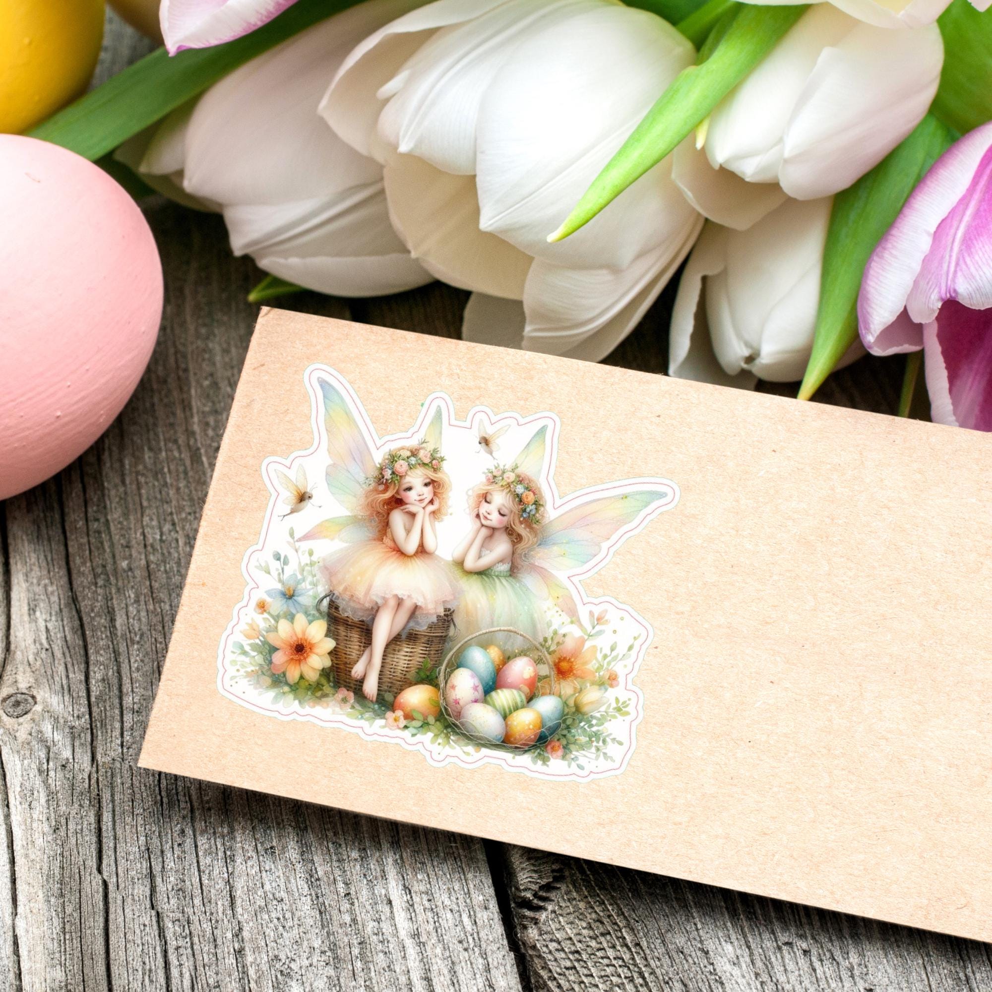 Aufkleber Ostern großer 8 cm Sticker Feen Fantasy Deko Geschenkaufkleber romantisch - zur Auswahl in Weiß oder Transparent  #SEG8