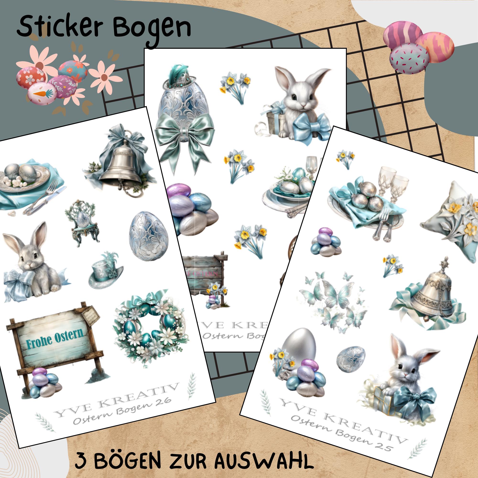 Sticker Bogen " Ostern " | Sticker Set - Aufkleber 3 Stickerbogen zur Auswahl in Weiß - Transparent - Matt - Glanz #SBA6