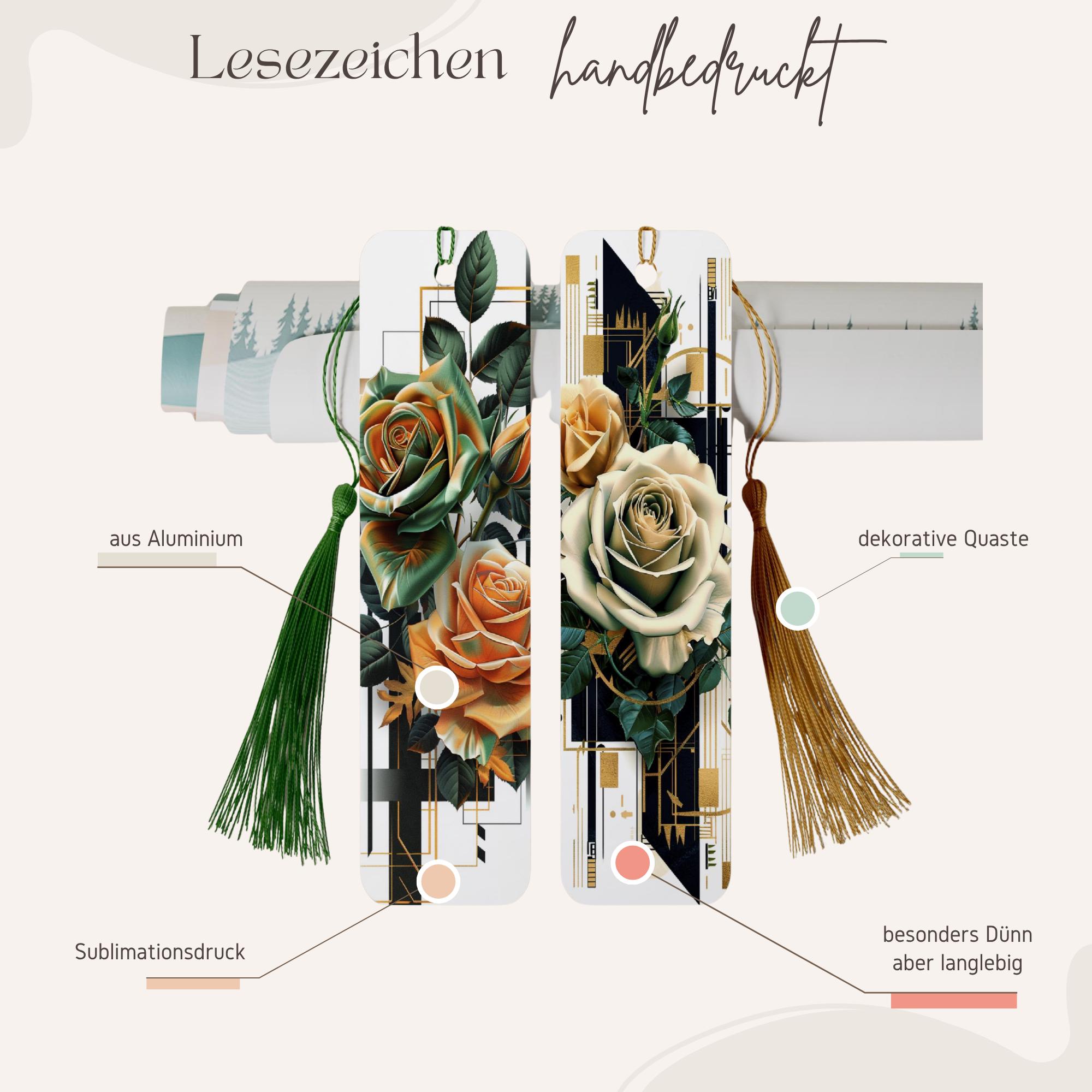 Lesezeichen aus Aluminium Rosen Geschenk Sommer Bücherzeichen Mitbringsel Gärtner Bookmark Blumen - 2 Motive zur Auswahl  #LEALU