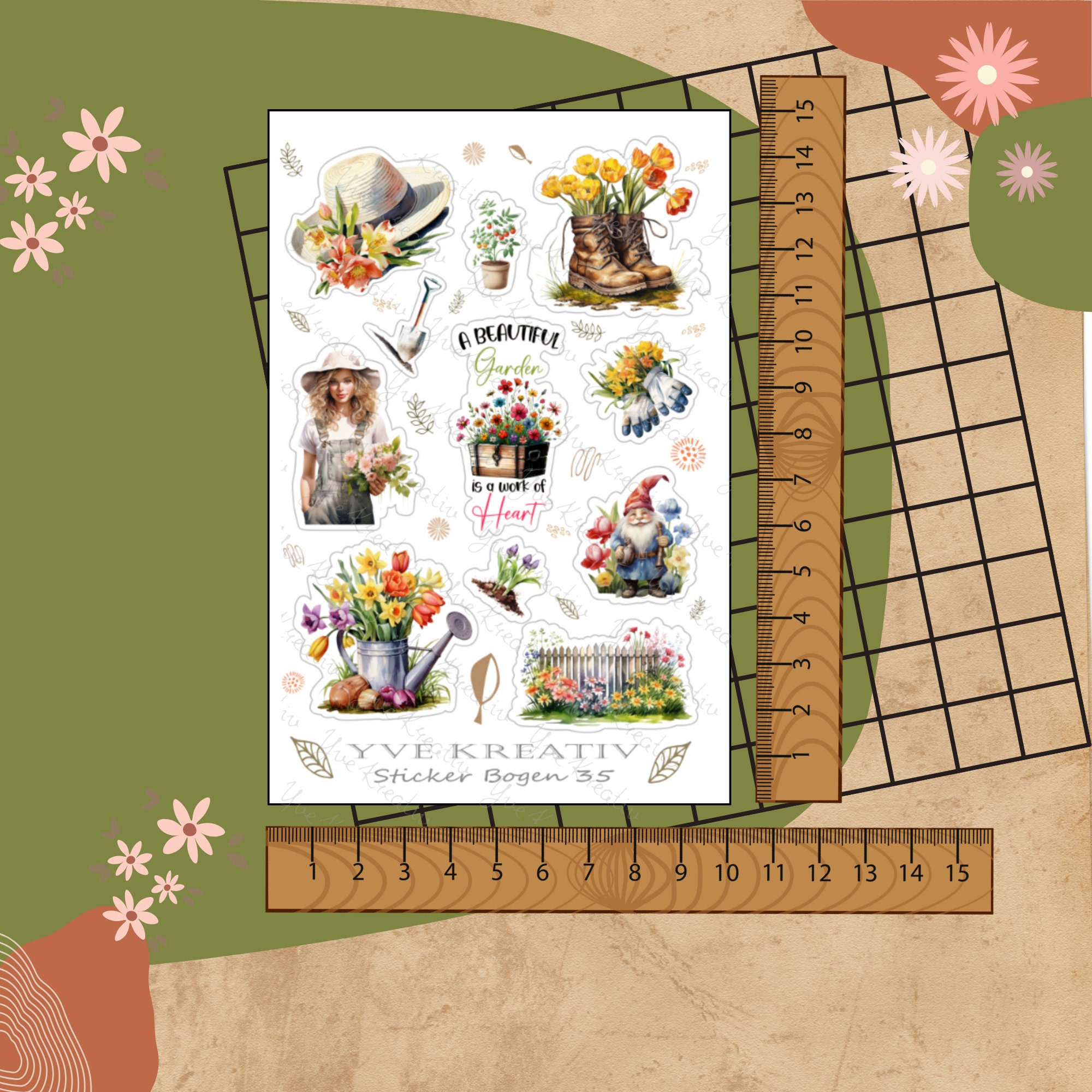 Sticker Bogen " Frühling Pflanzen Garten " | Sticker Set - Aufkleber 3 Stickerbogen zur Auswahl in Weiß - Transparent - Matt - Glanz #SBA6